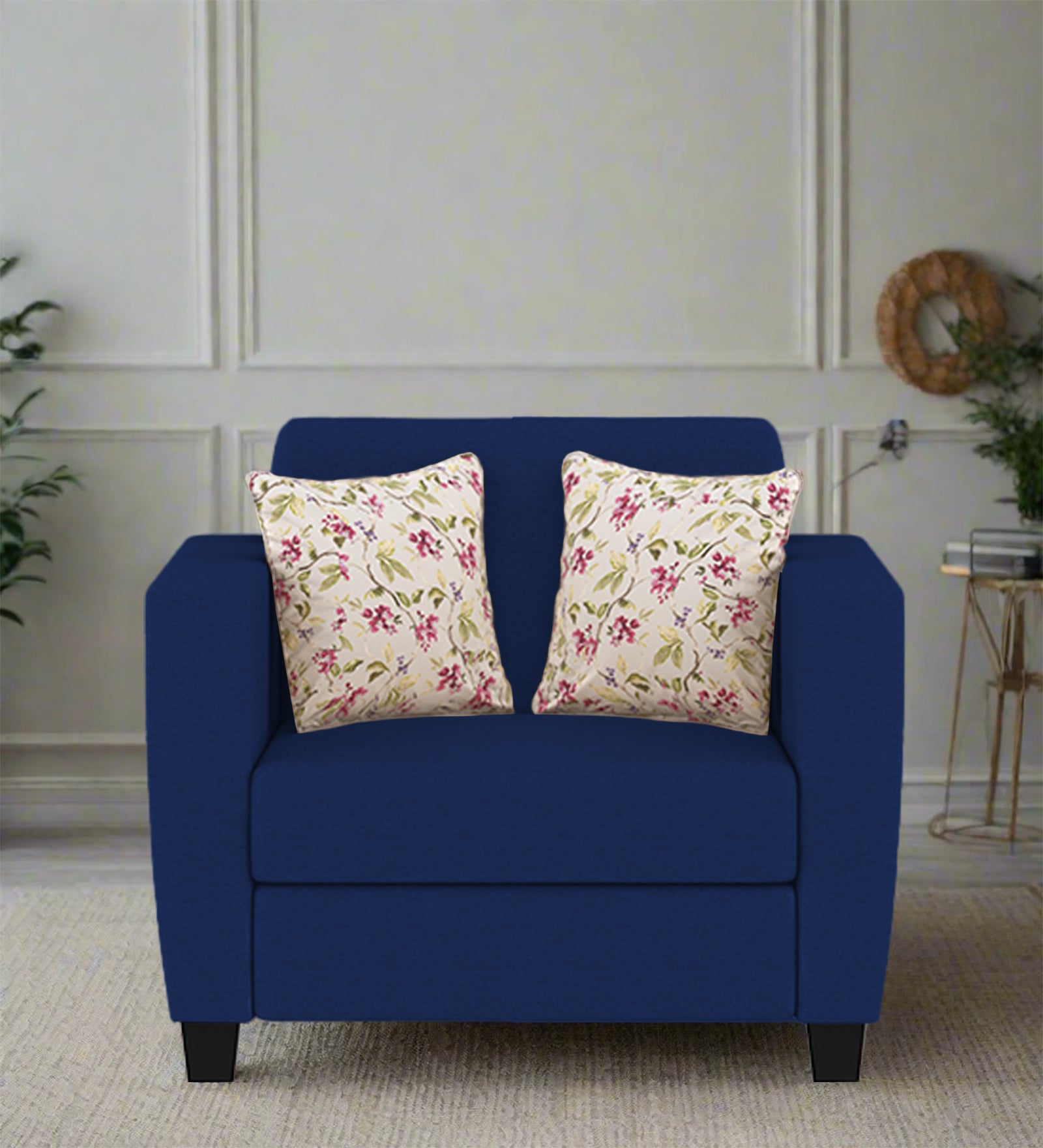 Gozi Fabric 1 Seater Sofa In Royal Blue Colour