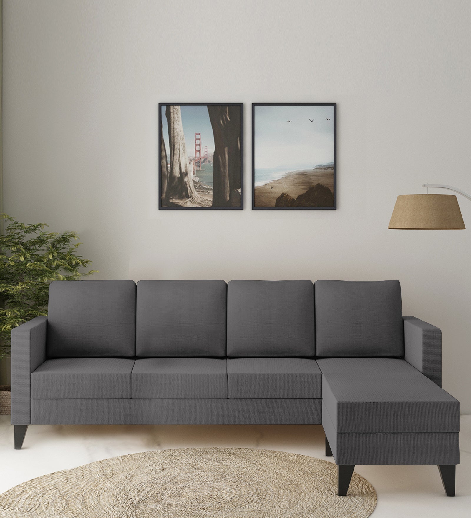 Nori Fabric LHS Sectional Sofa (3 + Lounger) In Sudo Grey Colour