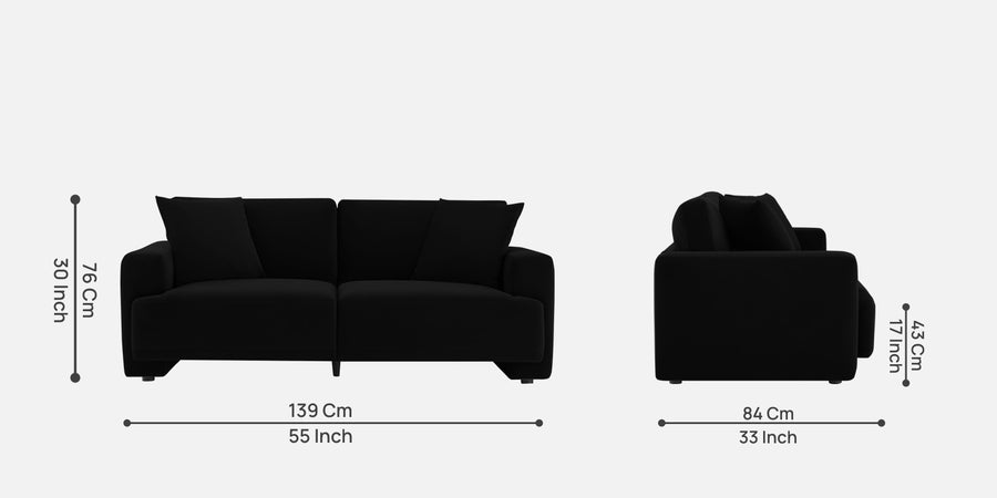 Kosta Velvet 2 Seater Sofa In Adam Black Colour - Febonic Living