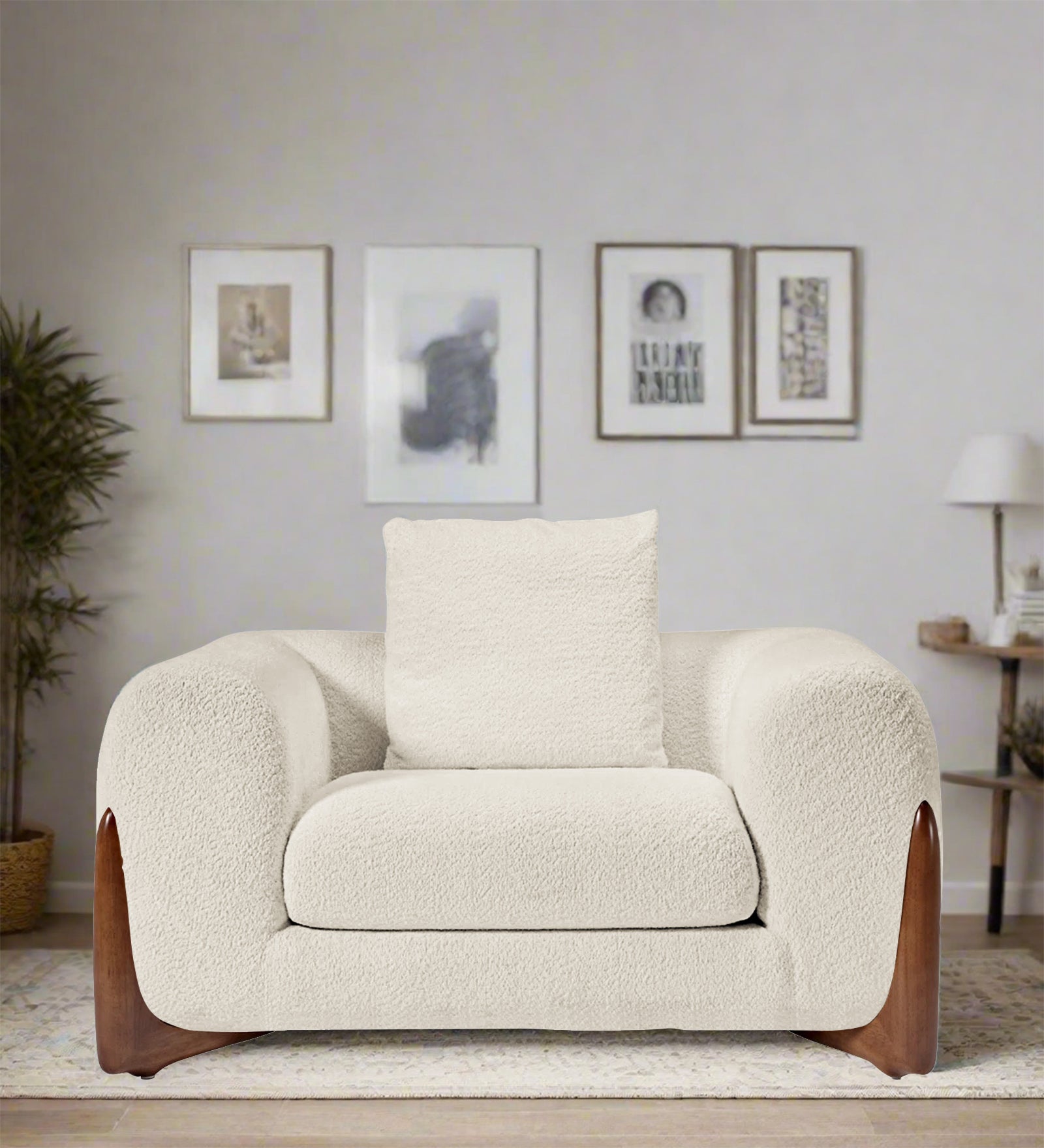 Boko Boucle 1 Seater Sofa In Shell White Colour - Febonic Living