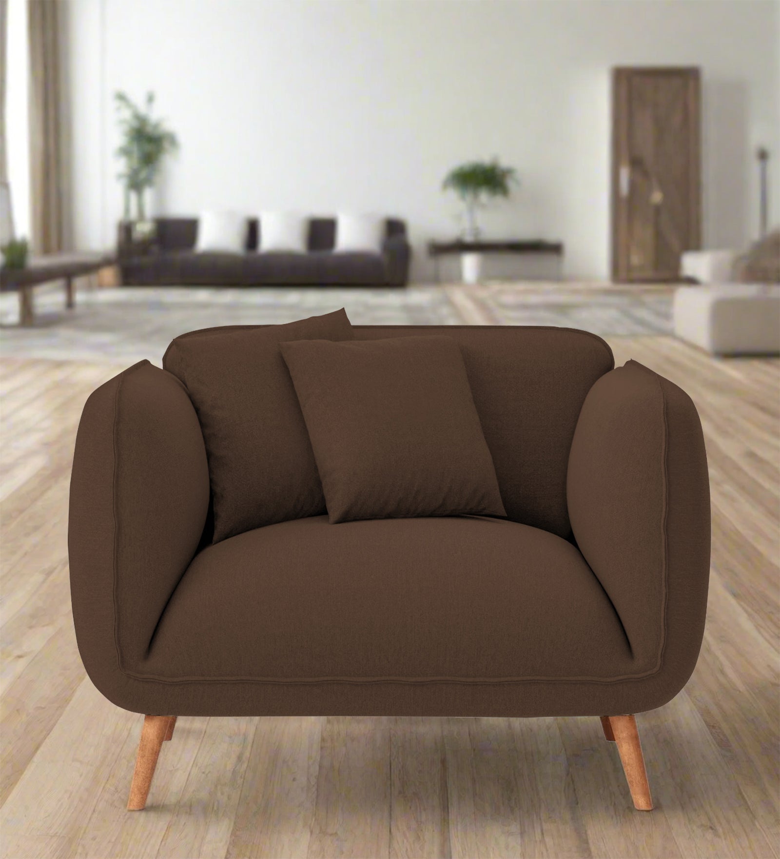 Zia Fabric 1 Seater Sofa In Ash Brown Colour