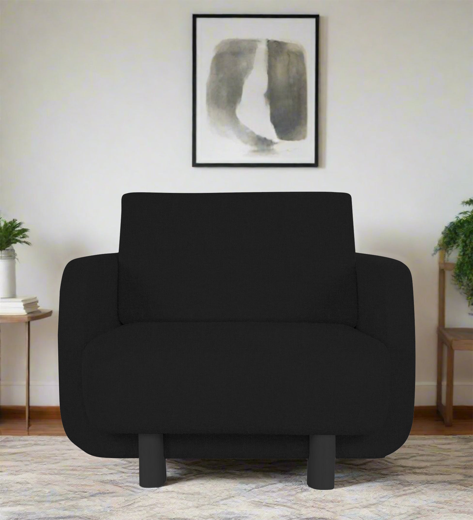 Amara Fabric 1 Seater Sofa In Zed Black Colour