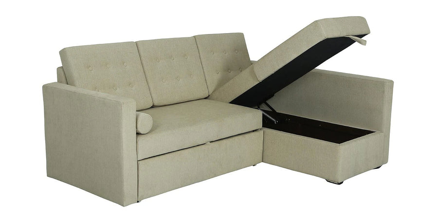 Ace Fabric 3 Seater Pull Out Sofa Cum Bed In Ivory Cream Colour With Storage - Febonic Living