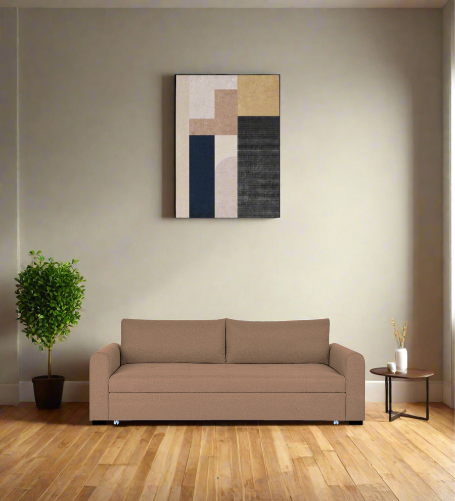Sigma  3 Seater Pull Out  Cum Bed Fabric Sofa - Cosmic Beige by Febonic Living