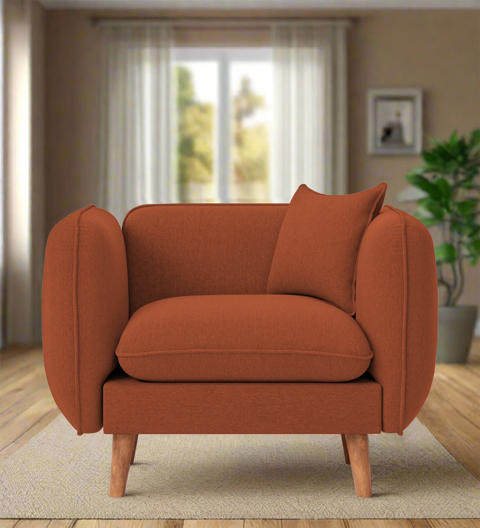Reva Fabric 1 Seater Sofa In  Royal Orange Colour - Febonic Living