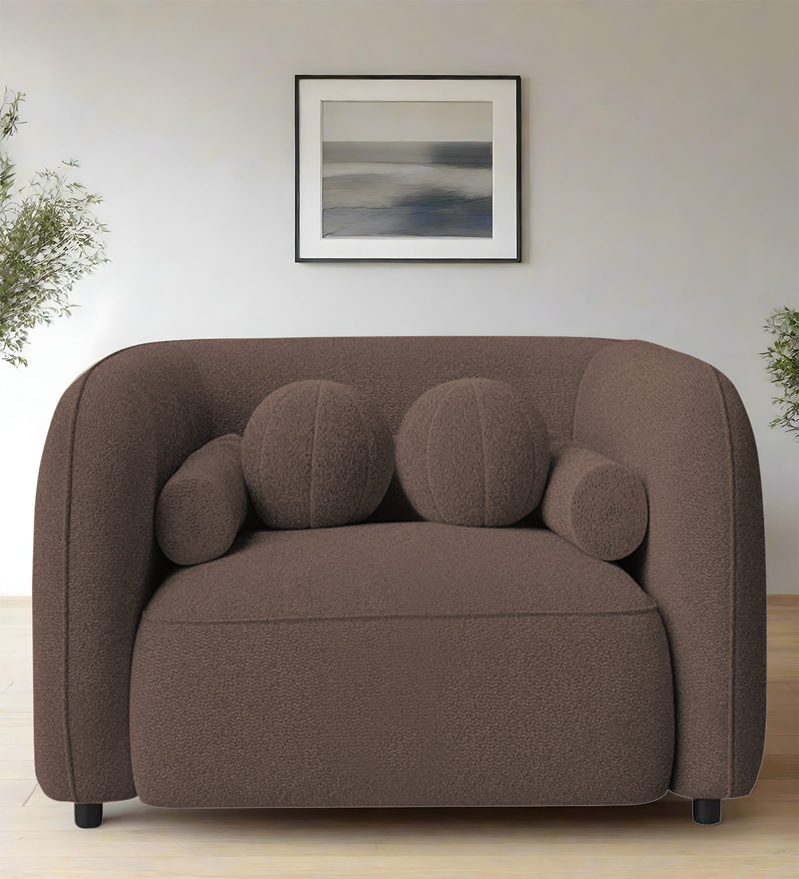 Corny Fur Fabric 1 Seater Sofa in Truffle Brown Colour