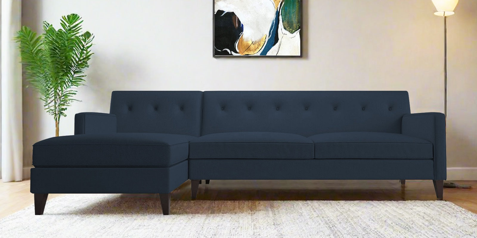 Miller Fabric RHS Sectional Sofa (3+Lounger) in Denim Blue Colour