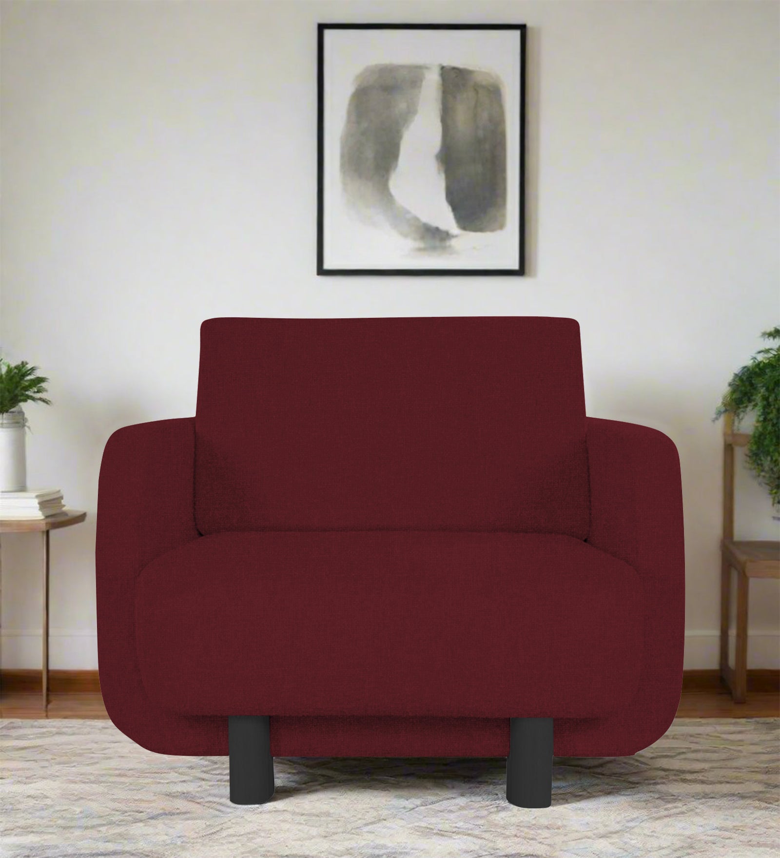 Amara Fabric 1 Seater Sofa In Blood Maroon Colour