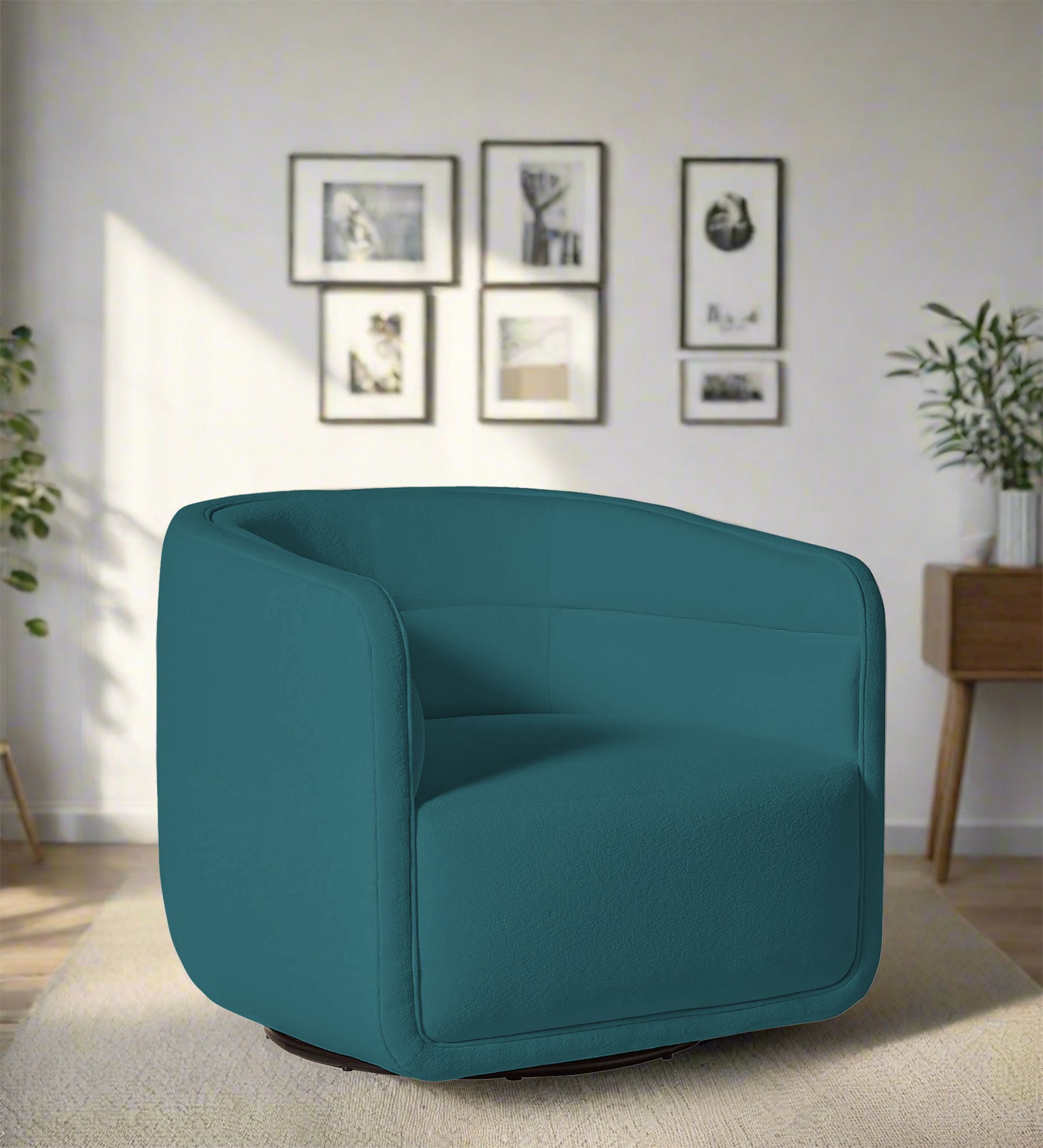 Ria Fabric Swivel Chair in Water Blue Colour