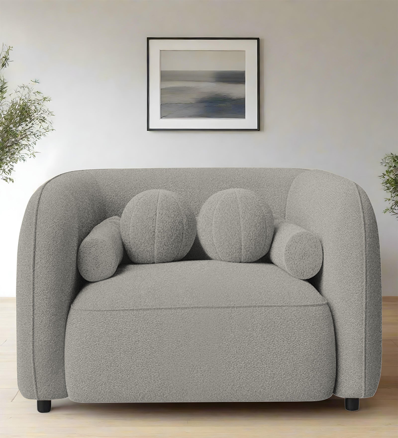 Corny Fur Fabric 1 Seater Sofa in Fog Grey Colour