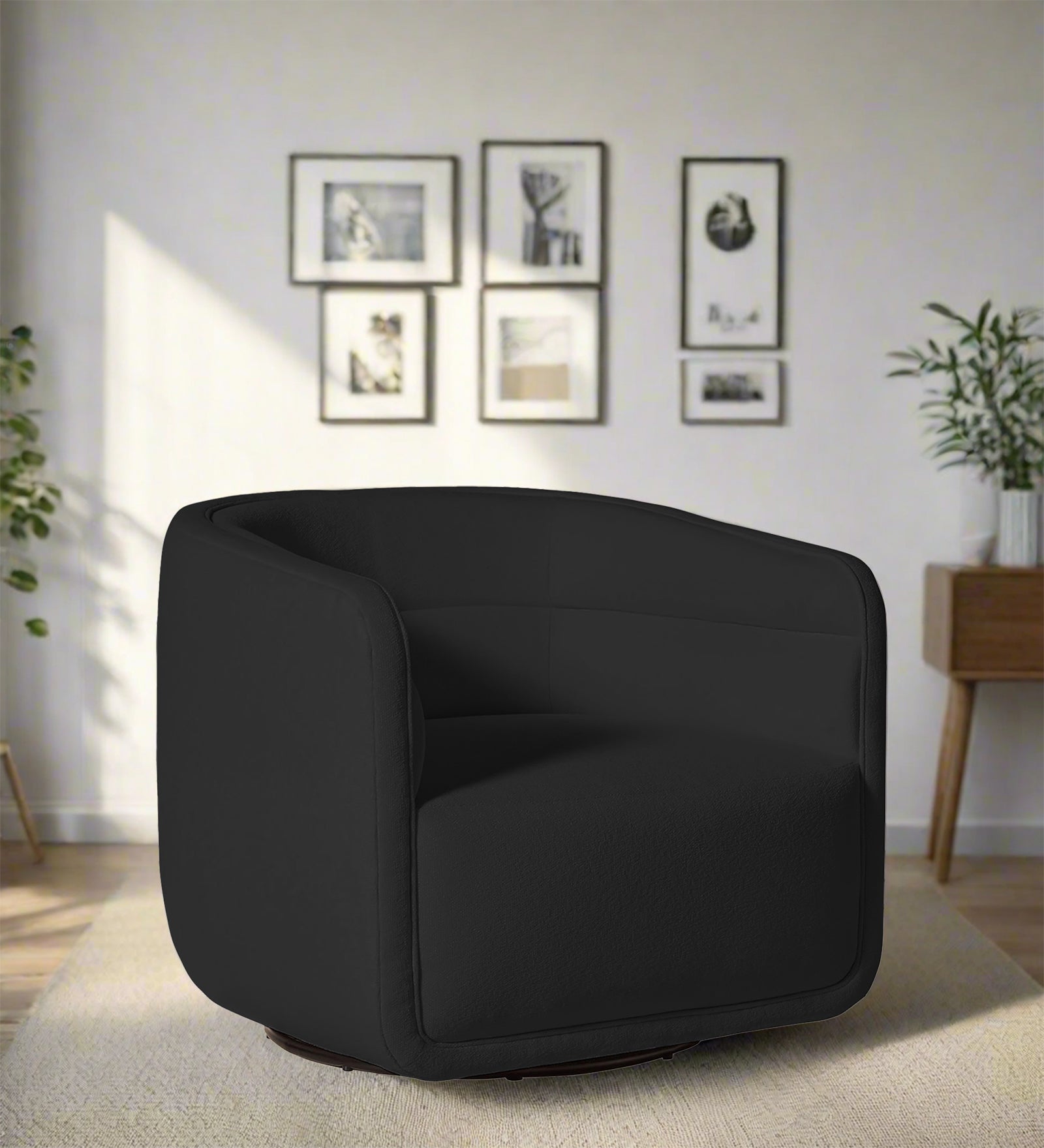 Ria Fabric Swivel Chair in Bitter Black Colour