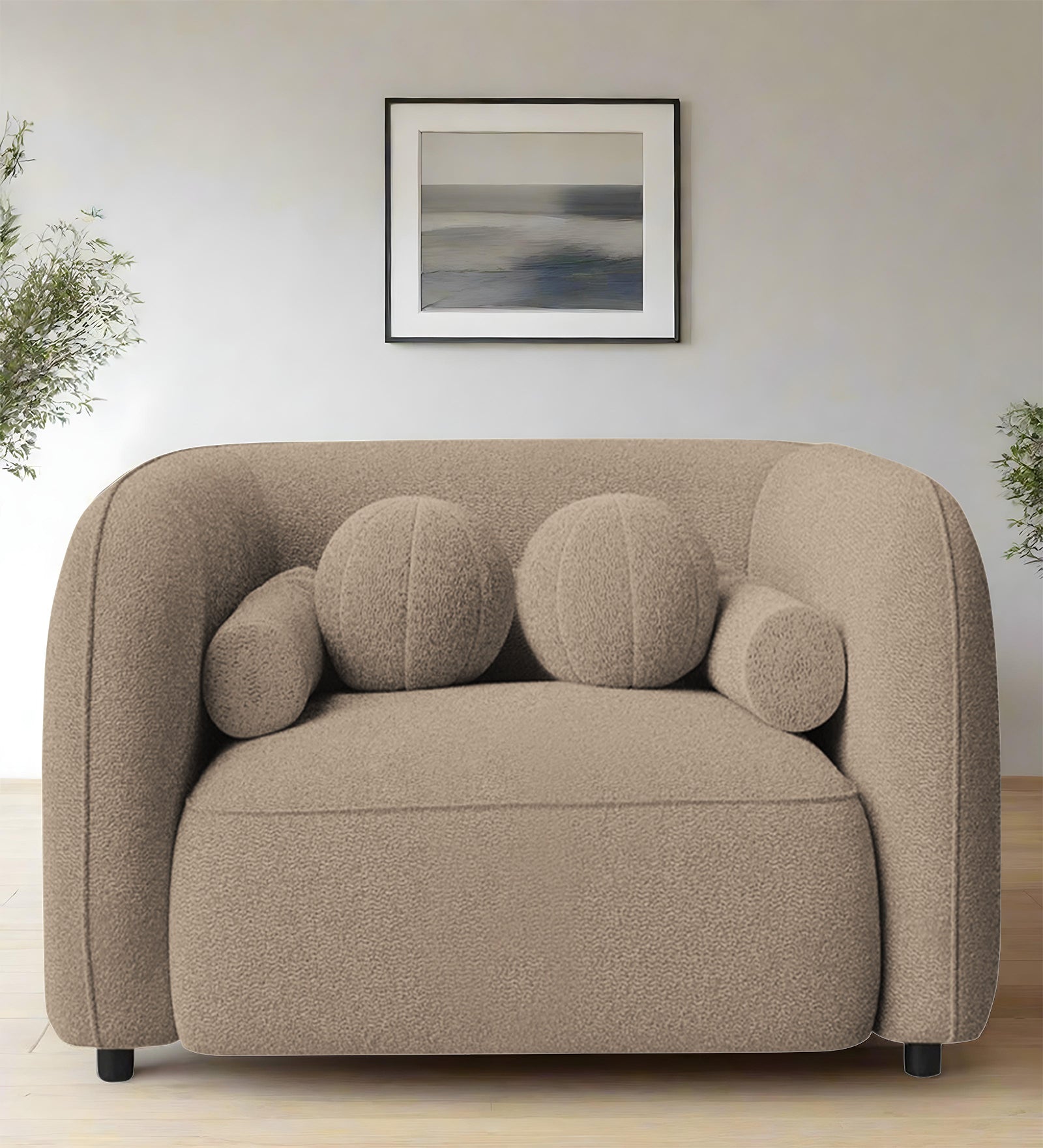 Corny Fur Fabric 1 Seater Sofa in Mushroom Beige Colour