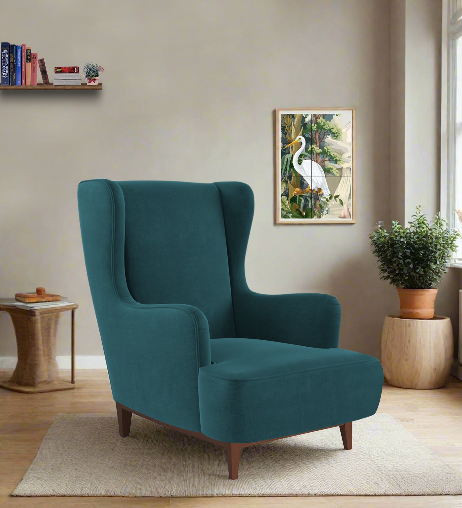 Suri Velvet 1 Seater Wing Chair in Arabian Green Colour