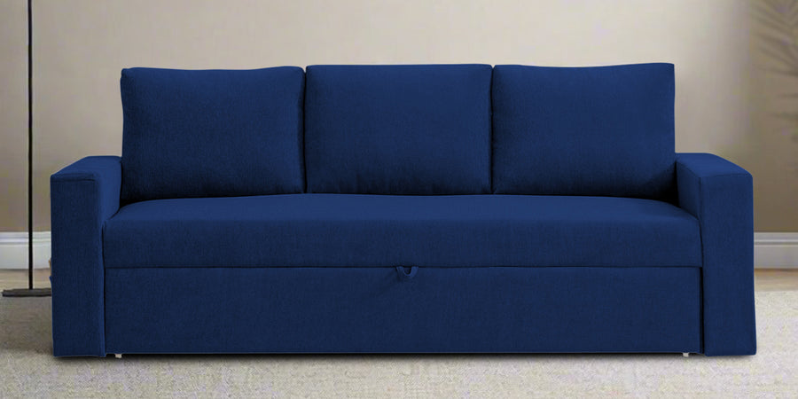 Kara Fabric 3 Seater Pull Out Sofa Cum Bed In Royal Blue Colour - Febonic Living