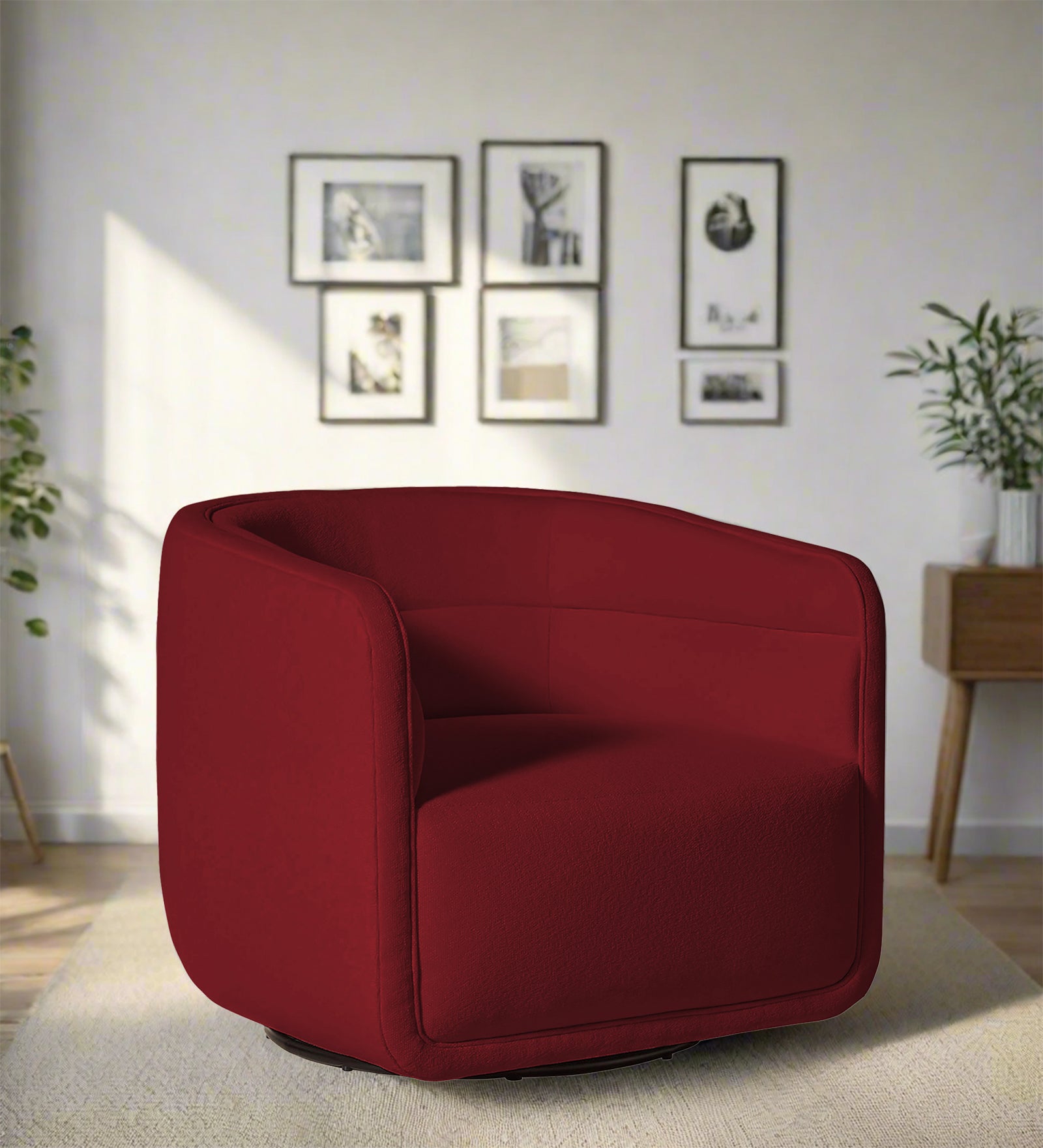 Ria Fabric Swivel Chair in Chilli Red Colour