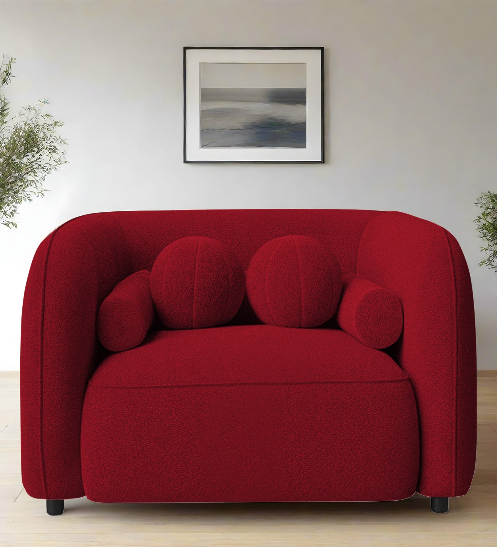 Corny Fur Fabric 1 Seater Sofa in Candy Red Colour