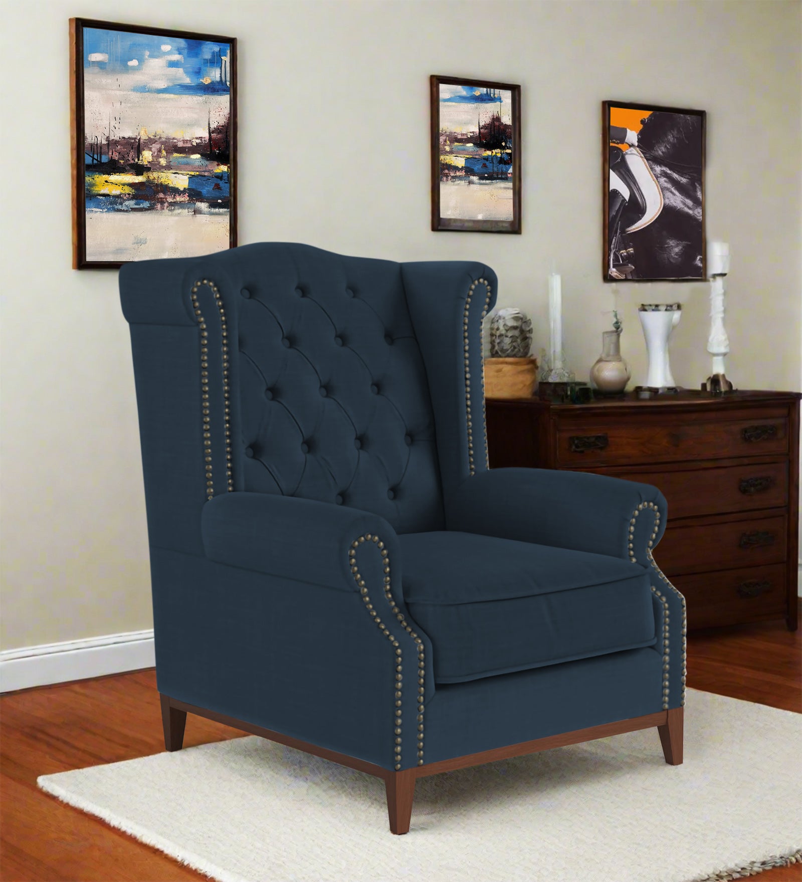 Nory Fabric 1 Seater Wing Chair in Light Blue Colour