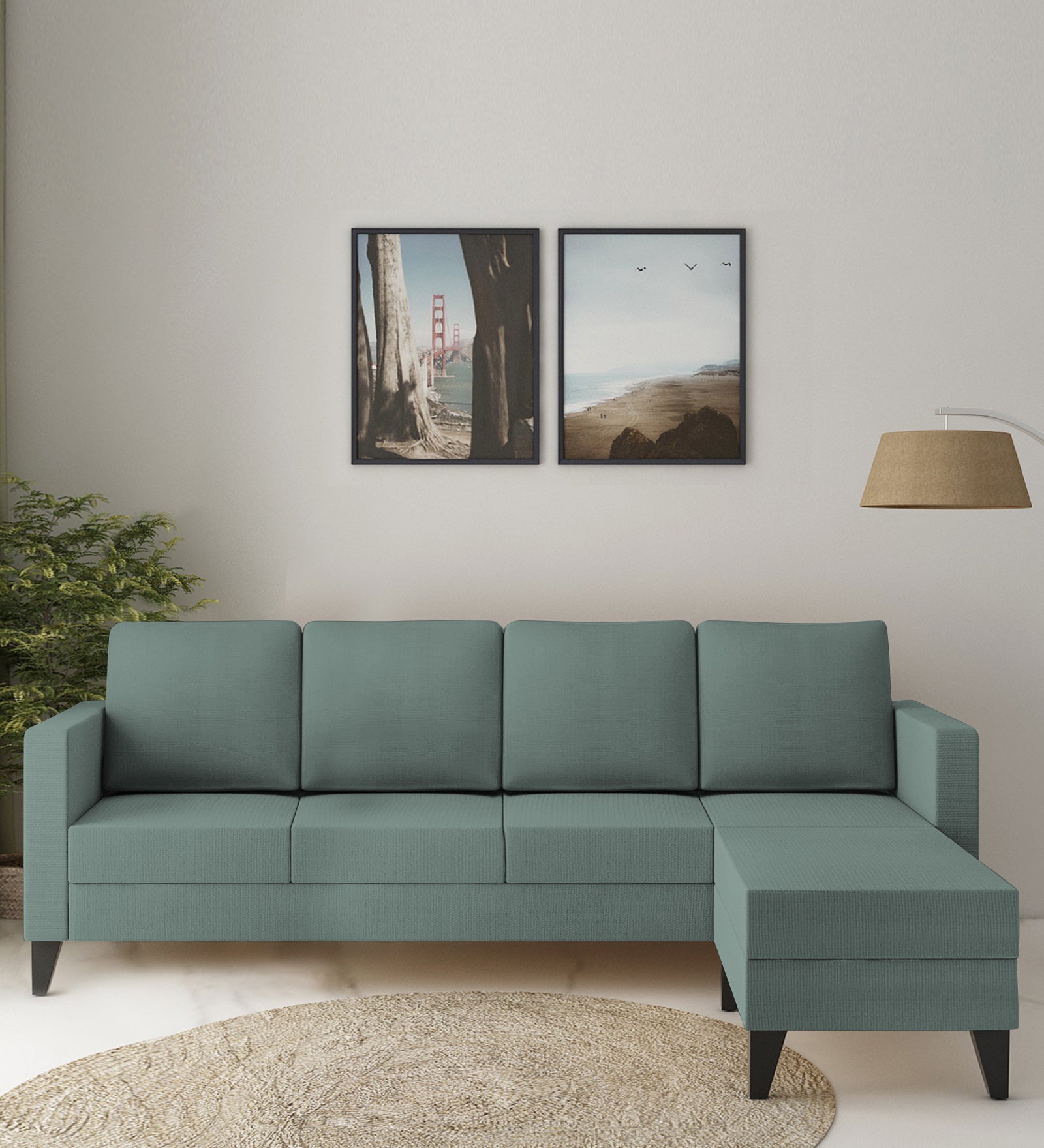 Nori Fabric LHS Sectional Sofa (3 + Lounger) In Suka Blue Colour