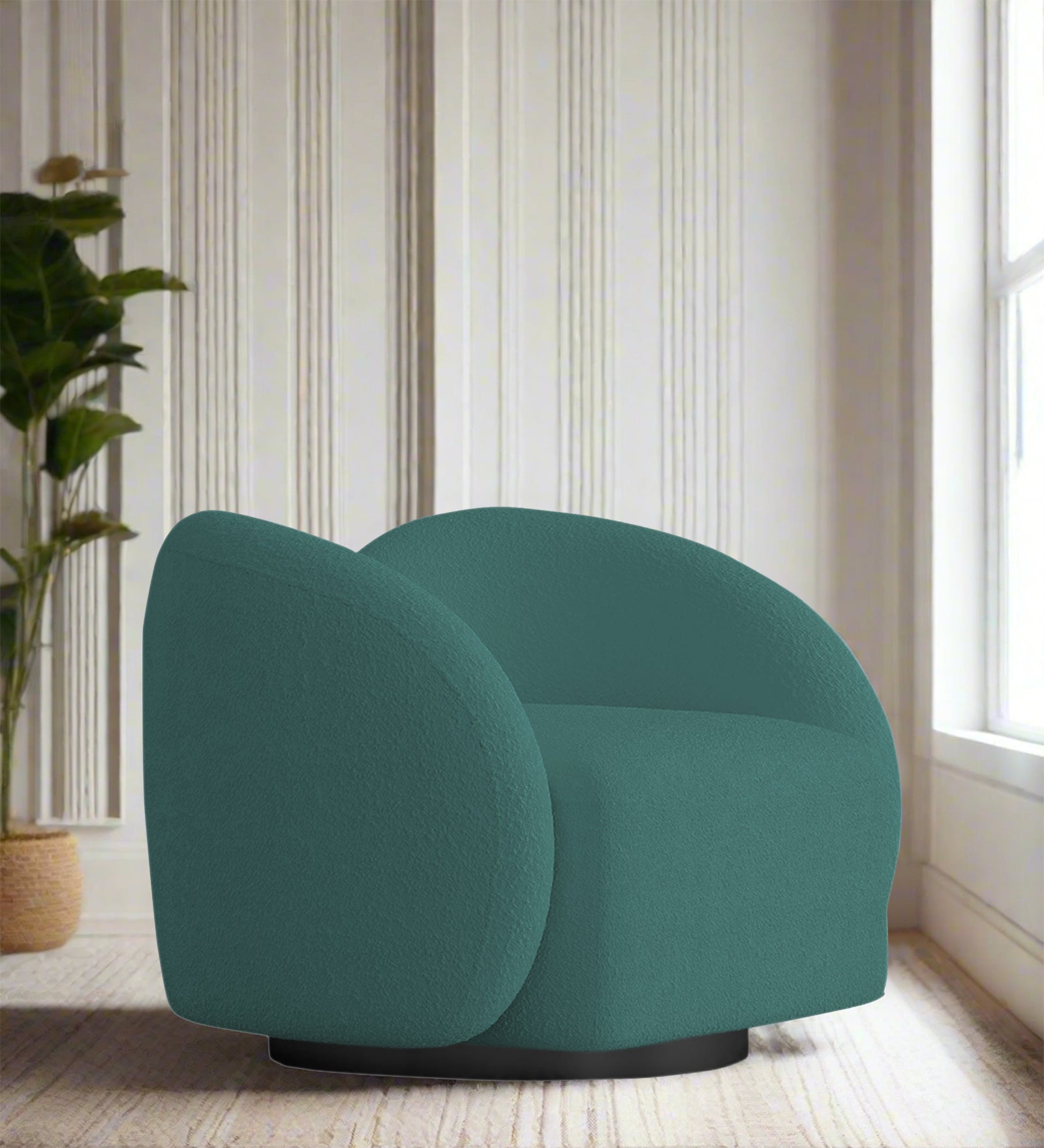 Miles Boucle Fabric Swivel Chair in Bark Green Colour
