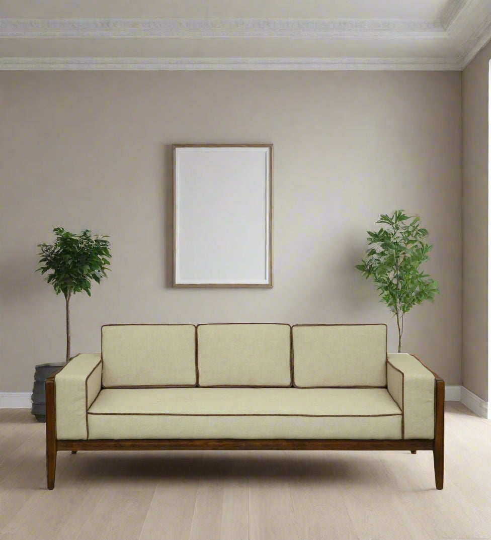Gildin Sheesham Wood 3 Seater Sofa In Beige Colour