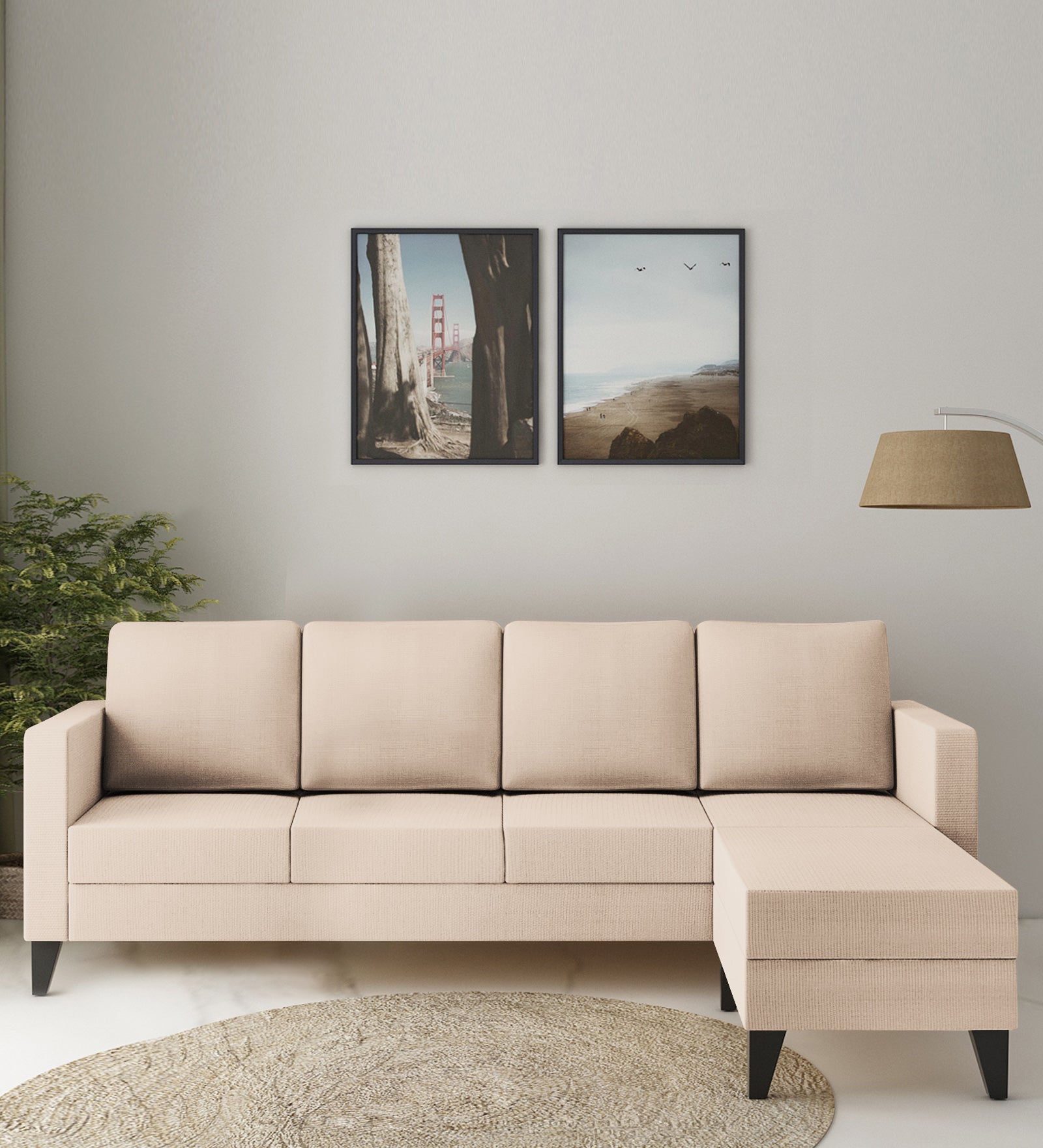 Nori Fabric LHS Sectional Sofa (3 + Lounger) In Woom Beige Colour