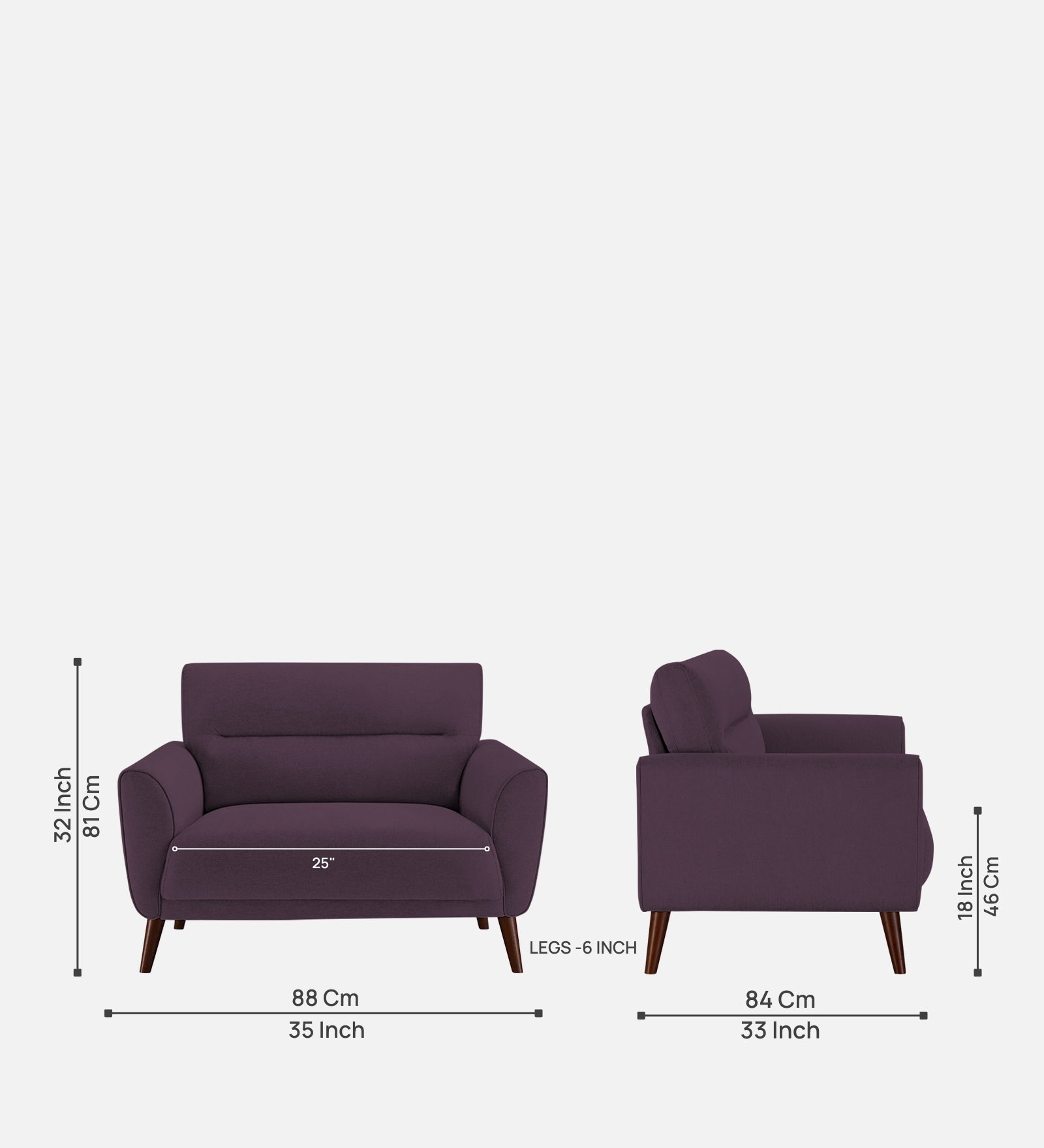 Castro Fabric 1 Seater Sofa in Greek Purple Colour