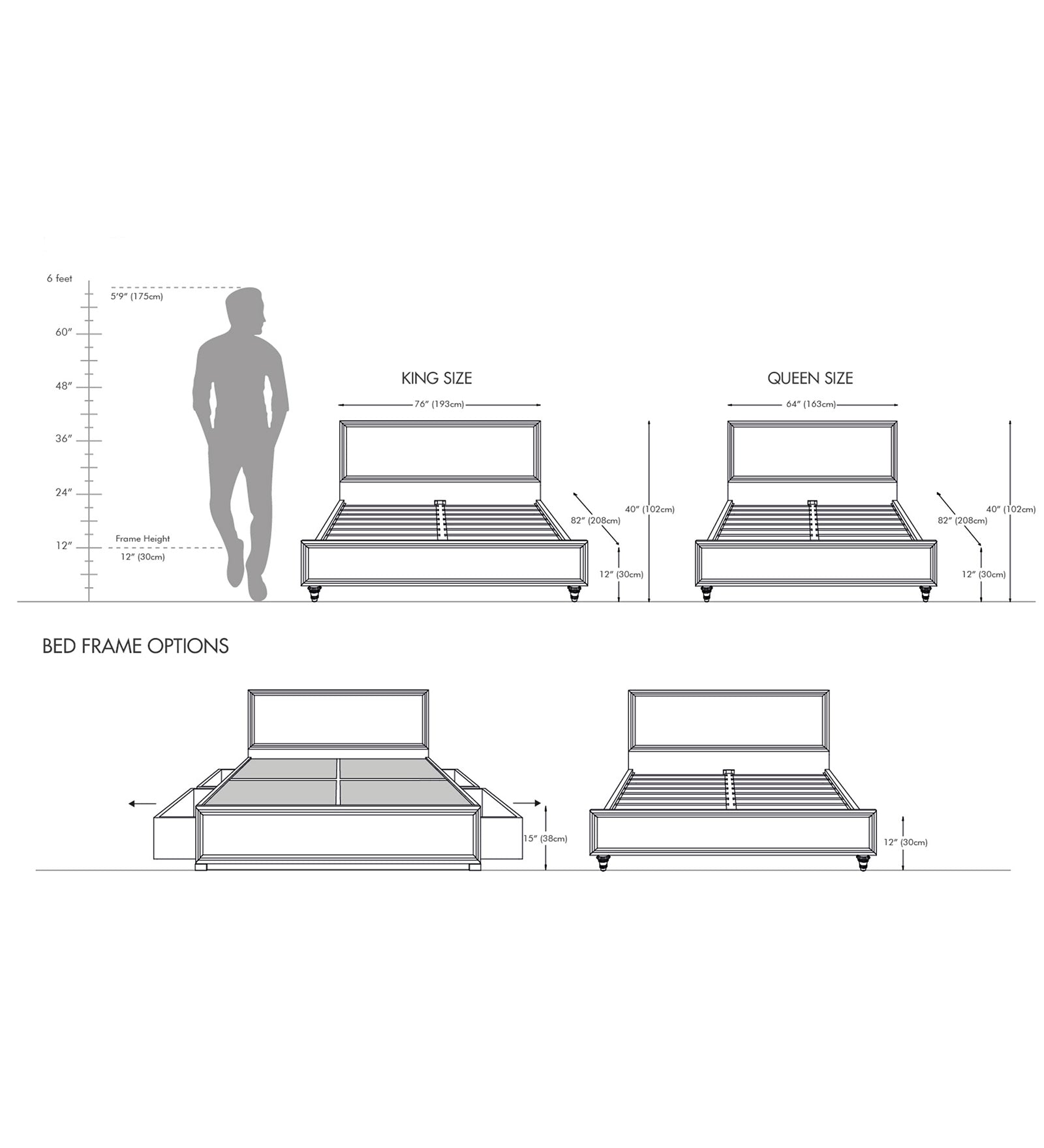 Limbu Leatherette + Fabric Queen Size Bed in Ivory Cream With Drawer Storage