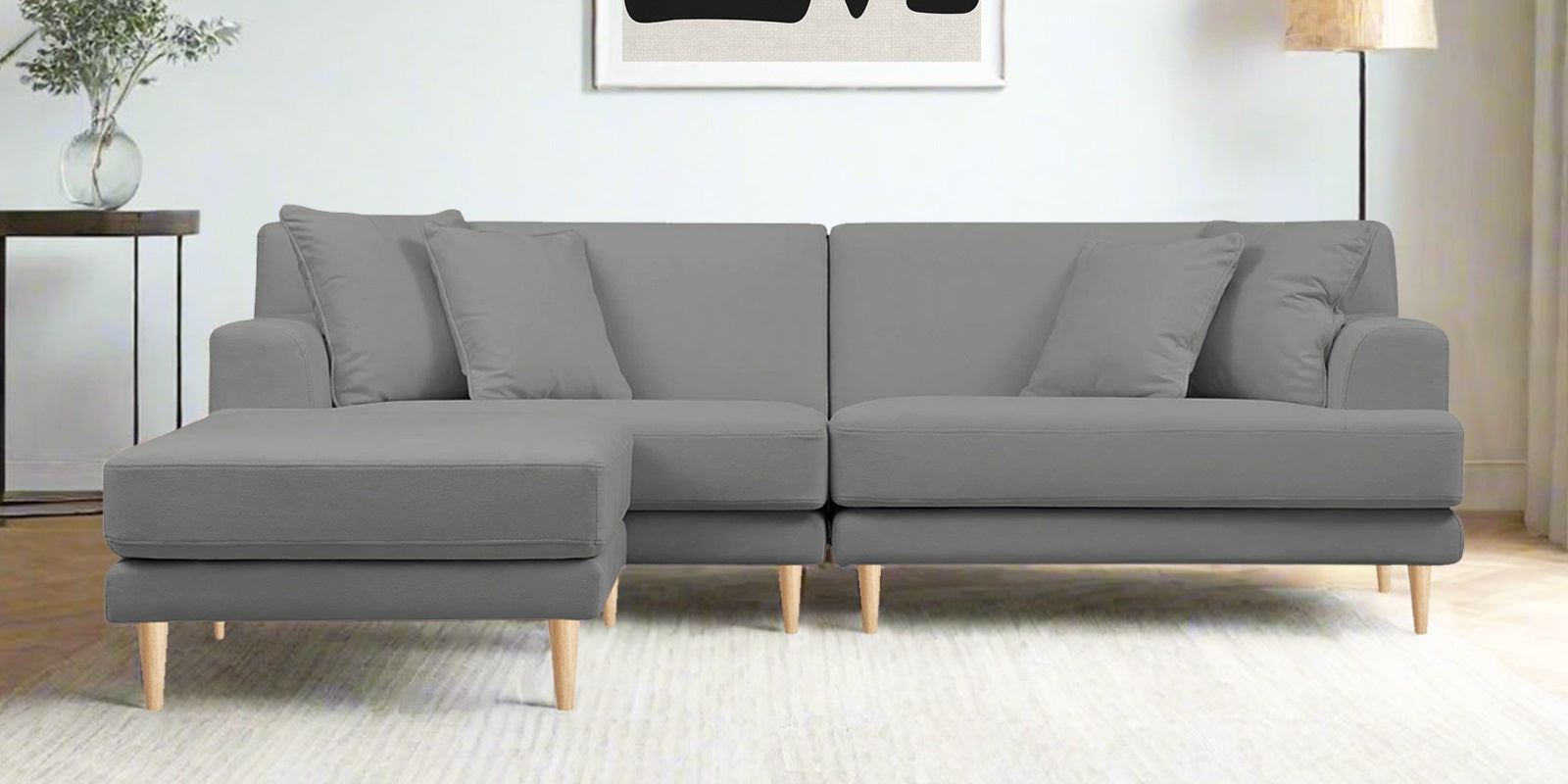 Woody Fabric RHS Sectional Sofa (3+Lounger) in Concrete Grey Colour