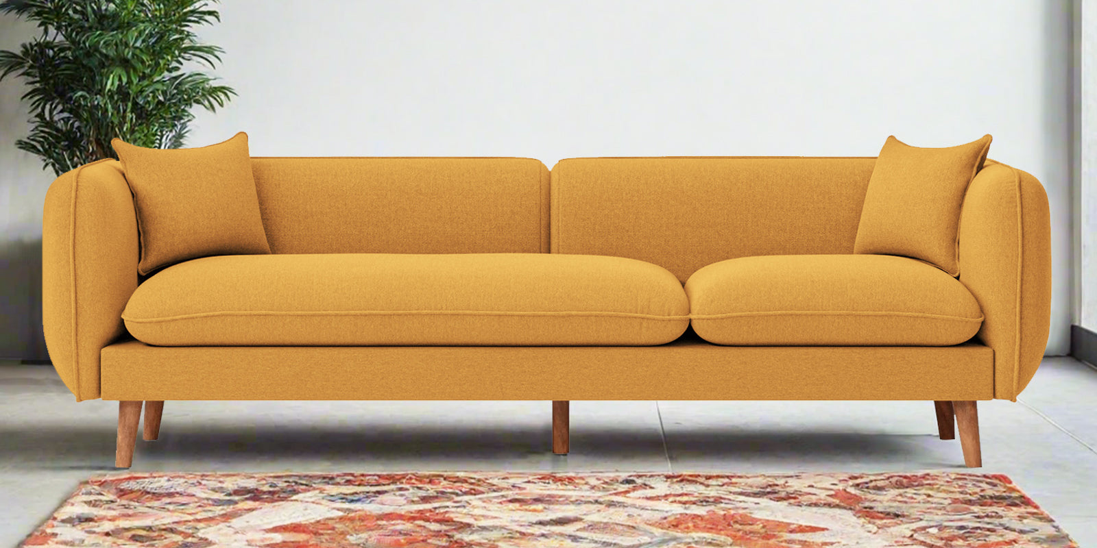 Reva Fabric 3 Seater Sofa In Blush Yellow Colour