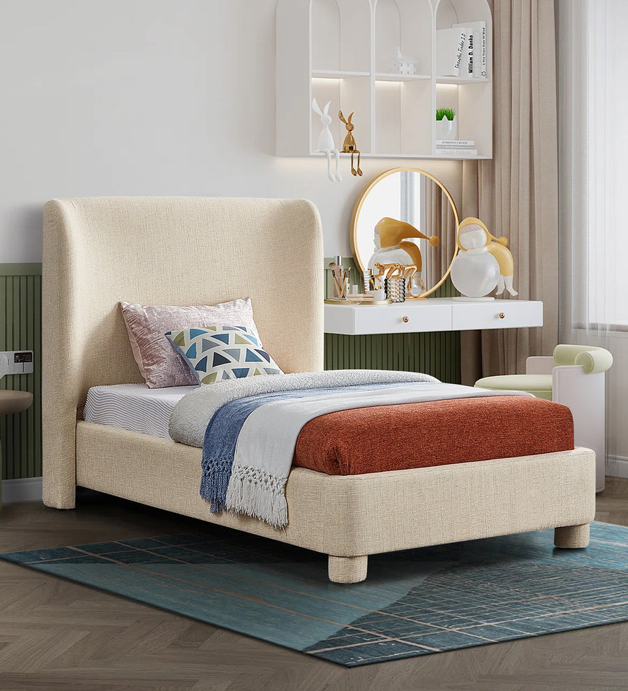 Lenny  Upholstered Fabric Single Size Bed - Ivory Cream by Febonic Living