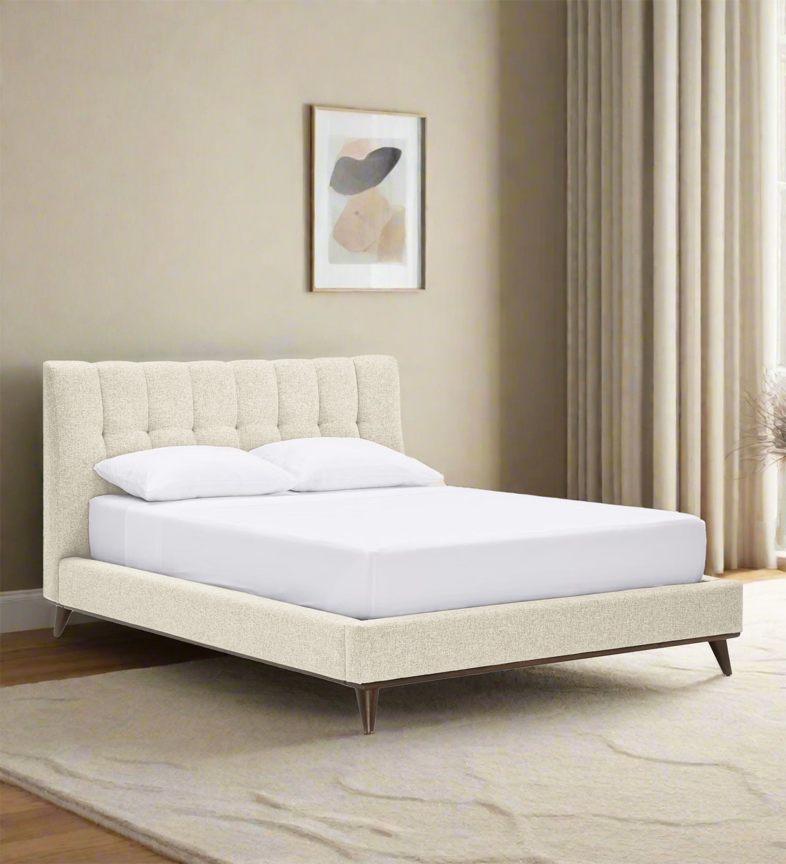 Jasmin Fabric Upholstered King Size Bed in Ivory Cream Colour - Febonic Living