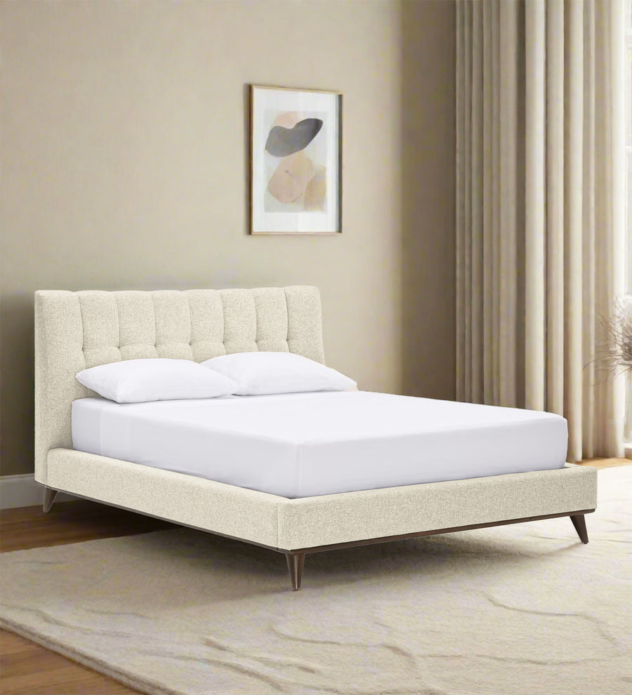 Jasmin  Upholstered Fabric King Size Bed - Ivory Cream by Febonic Living
