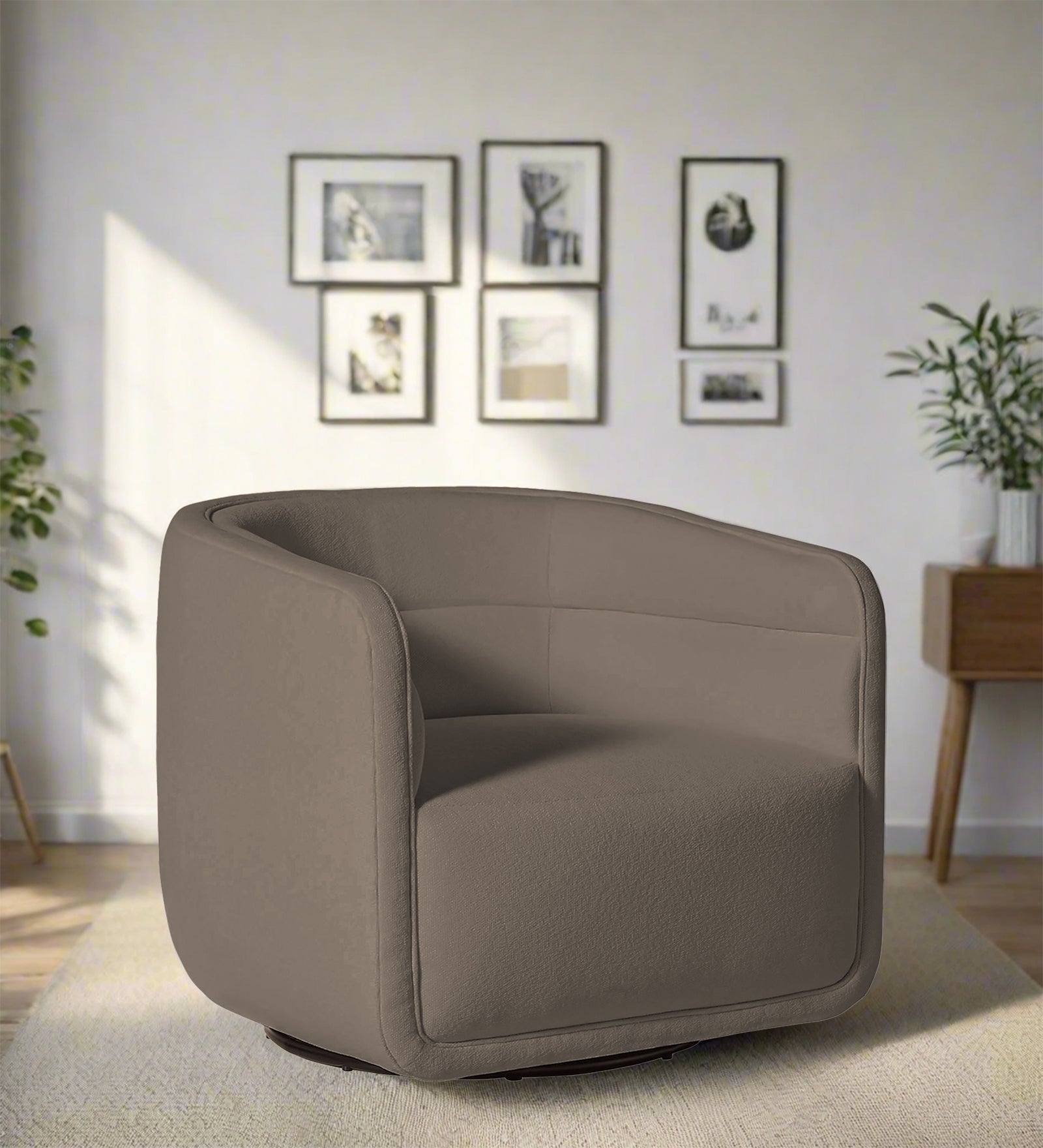 Ria Fabric Swivel Chair in Hazel Beige Colour