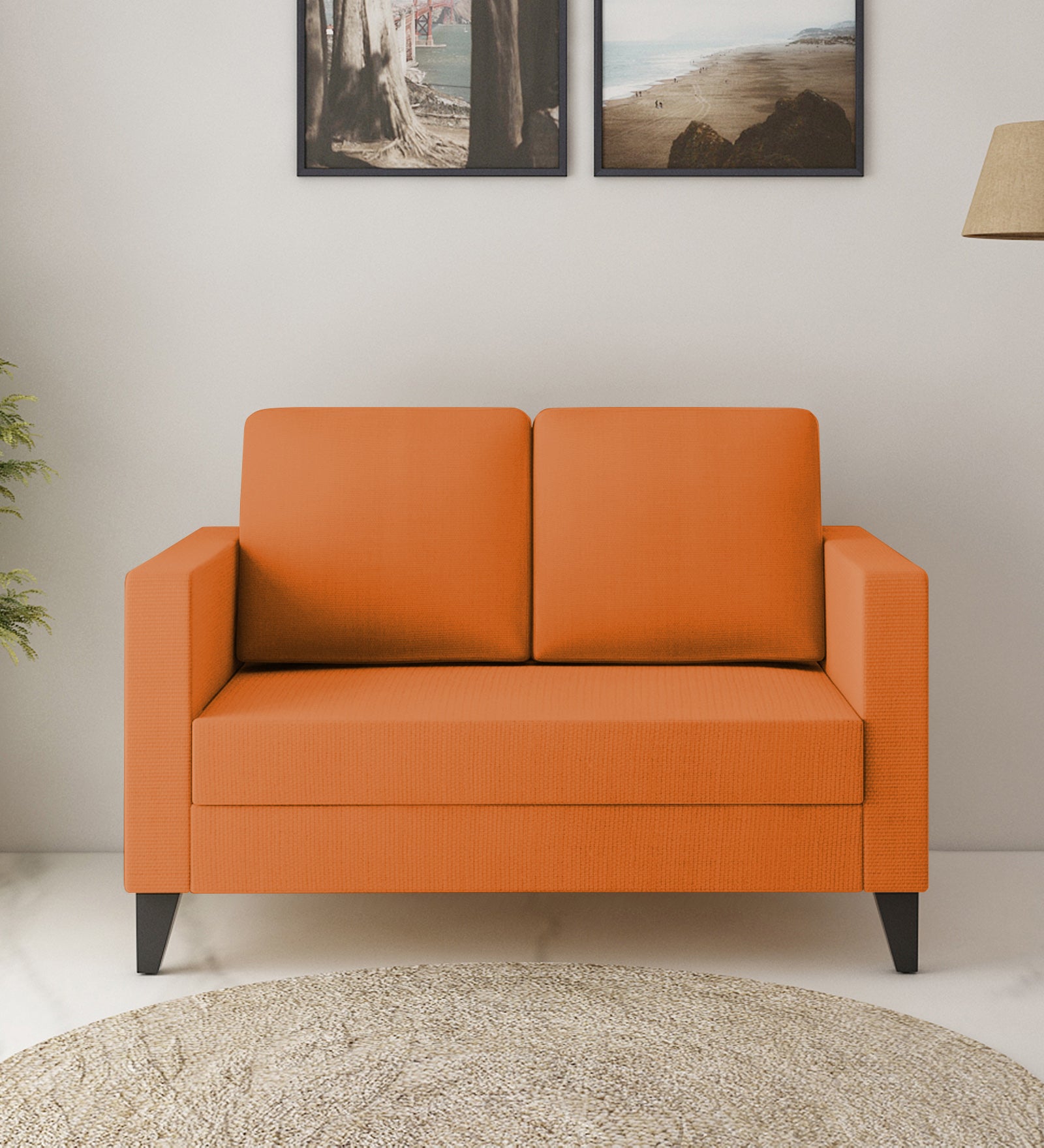 Nori Fabric 2 Seater Sofa In Dark Orange Colour