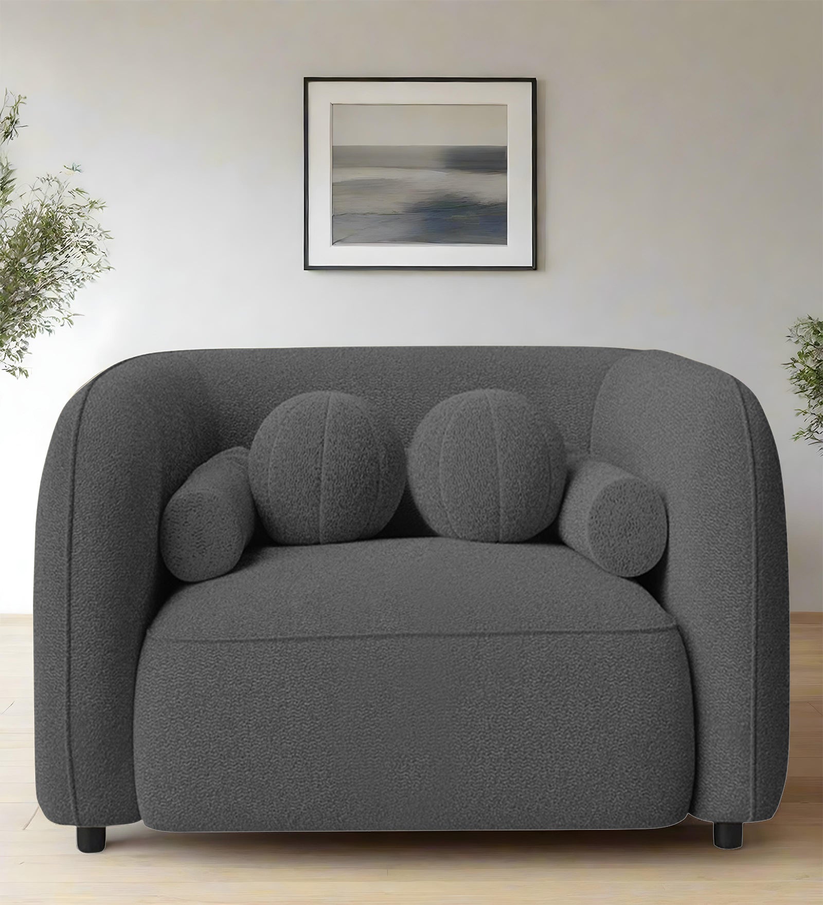 Corny Fur Fabric 1 Seater Sofa in Lava Grey Colour