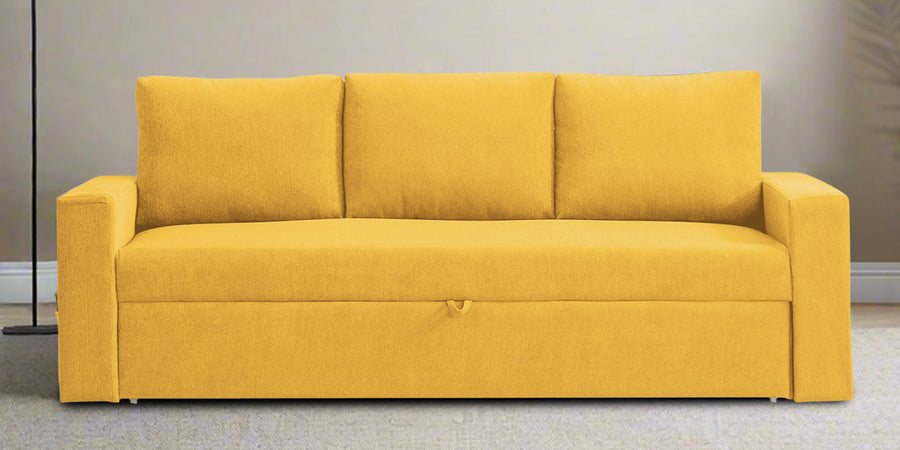 Kara Fabric 3 Seater Pull Out Sofa Cum Bed In Bold Yellow Colour - Febonic Living