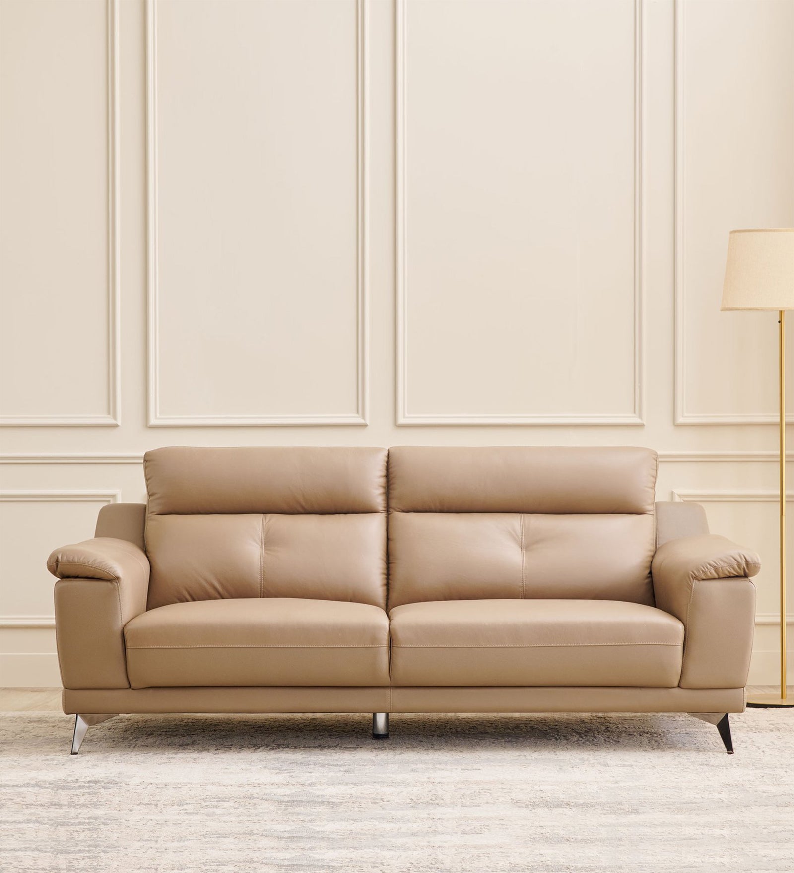 Arya Leatherette 3 Seater Sofa In Sepia Beige Colour