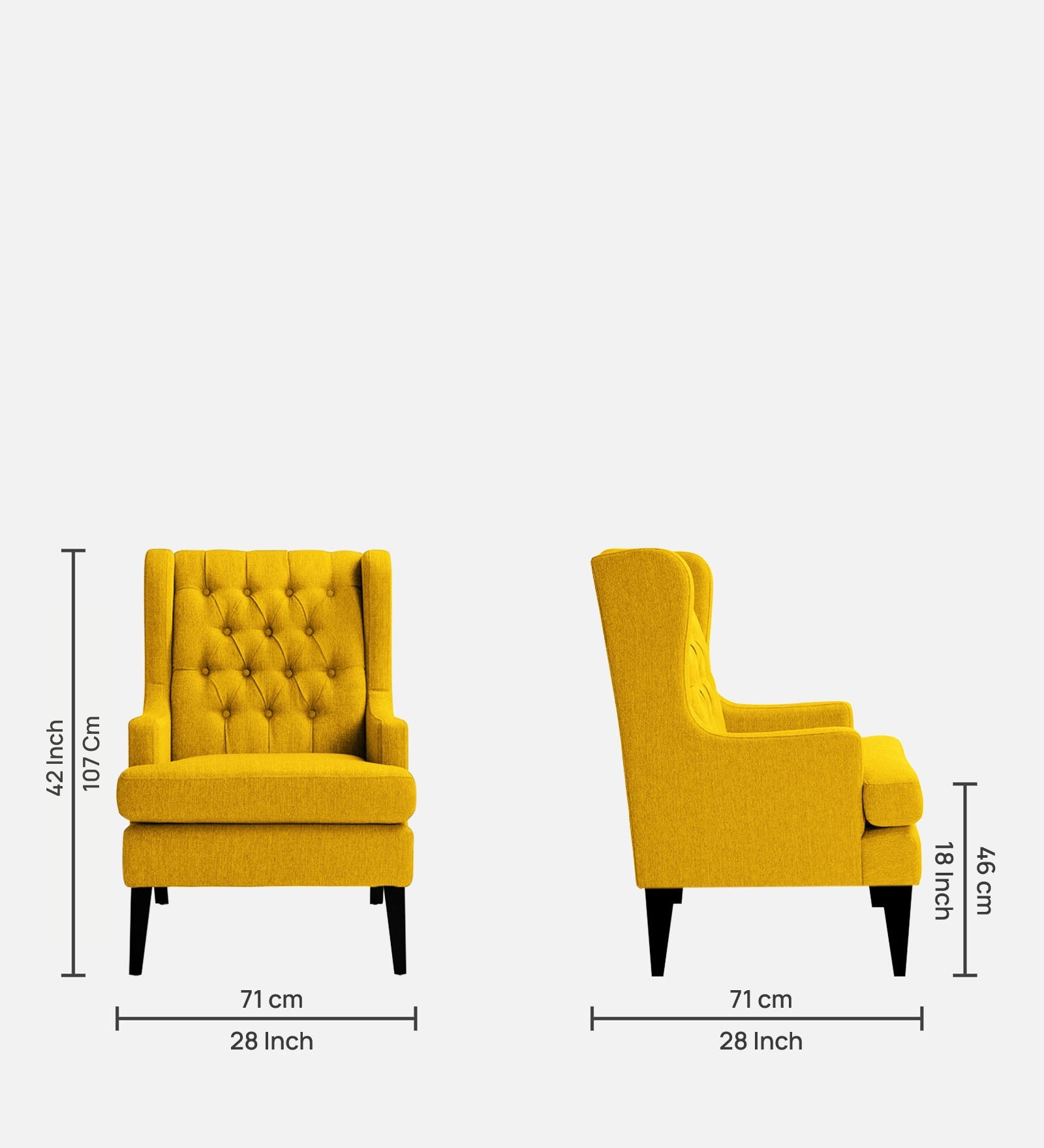 Panas Fabric Wing Chair In Bold Yellow Colour