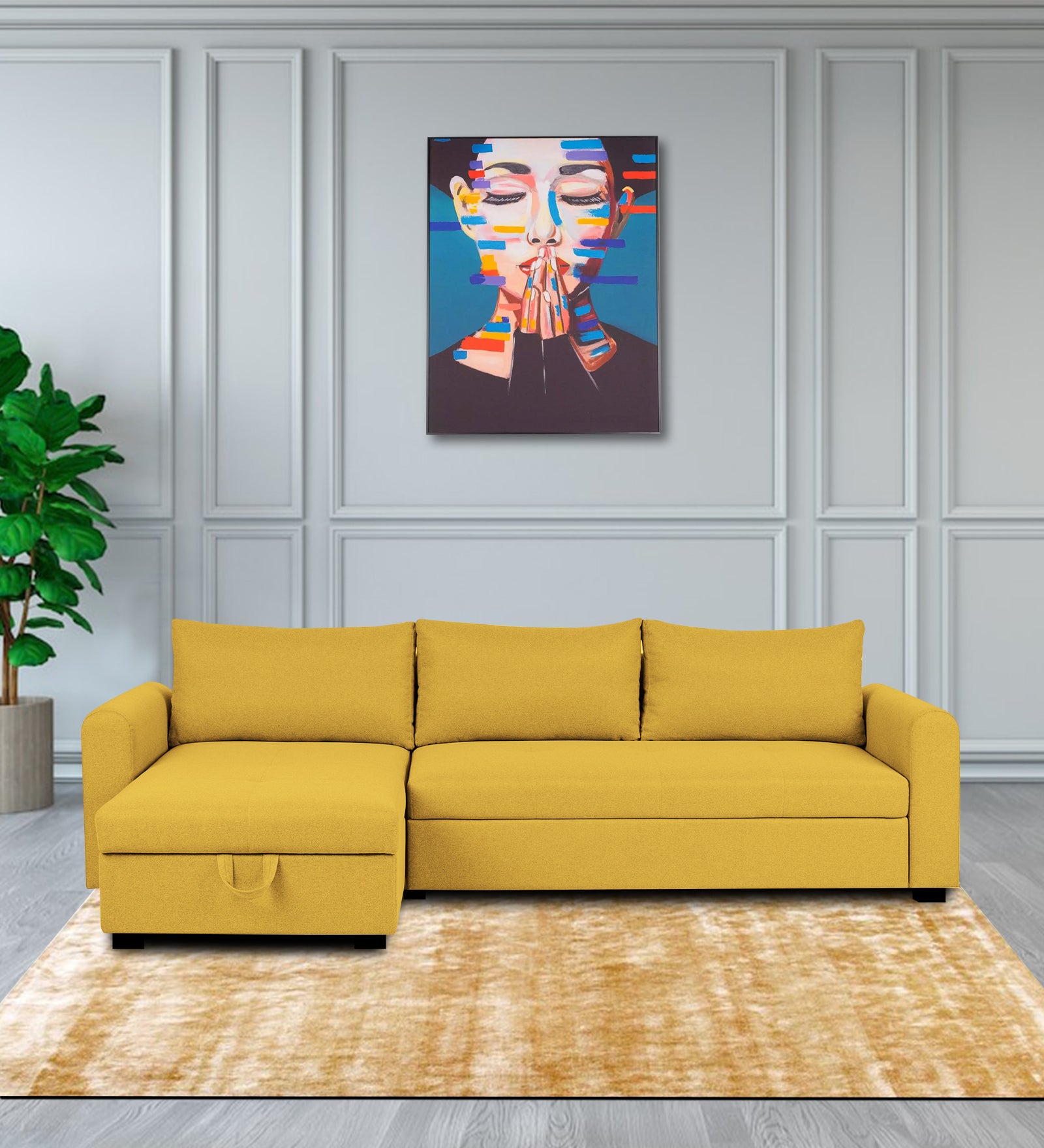 Sigma Fabric RHS Sectional (3+ Lounger) in Bold Yellow Colour