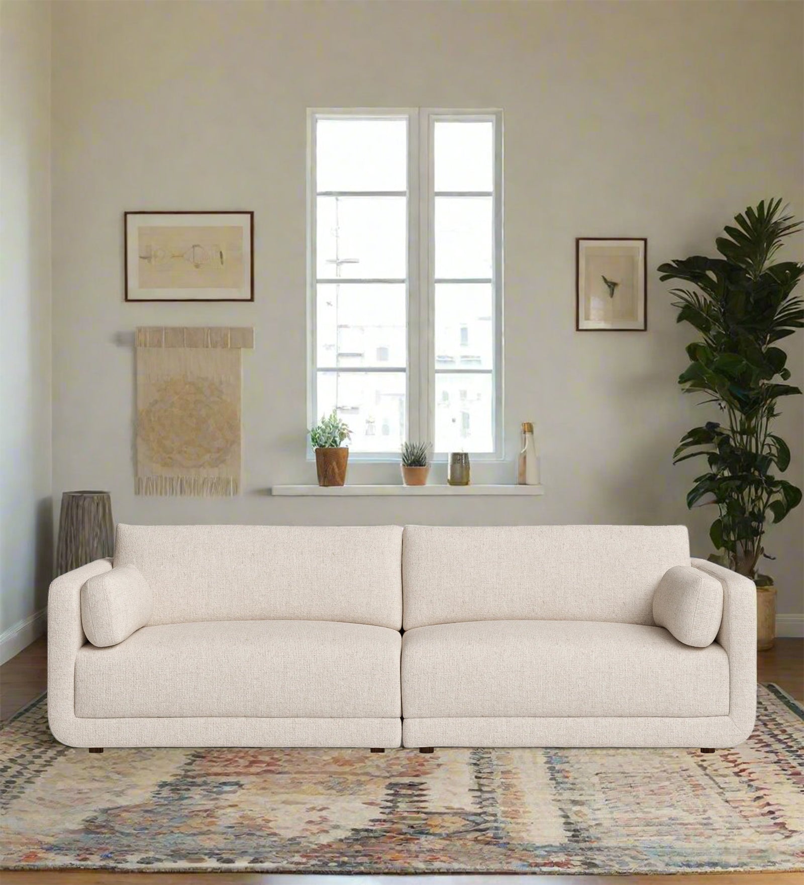 Phoenix Fabric 3 Seater Sofa In Natural Beige Colour