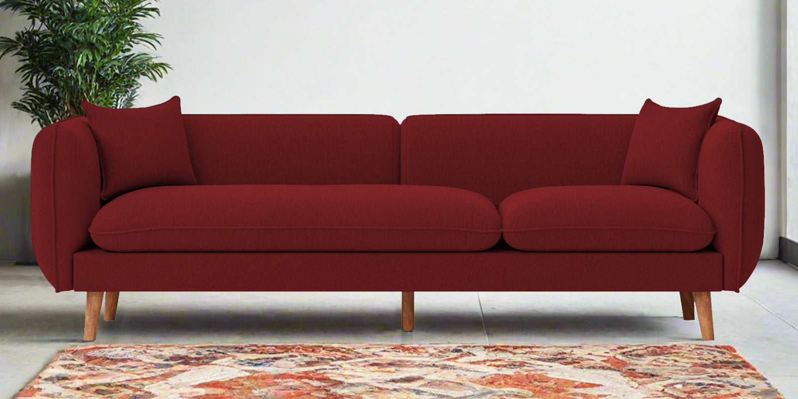 Reva Fabric 3 Seater Sofa In Corel Red Colour