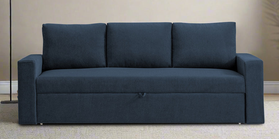 Kara Fabric 3 Seater Pull Out Sofa Cum Bed In Denim Blue Colour - Febonic Living