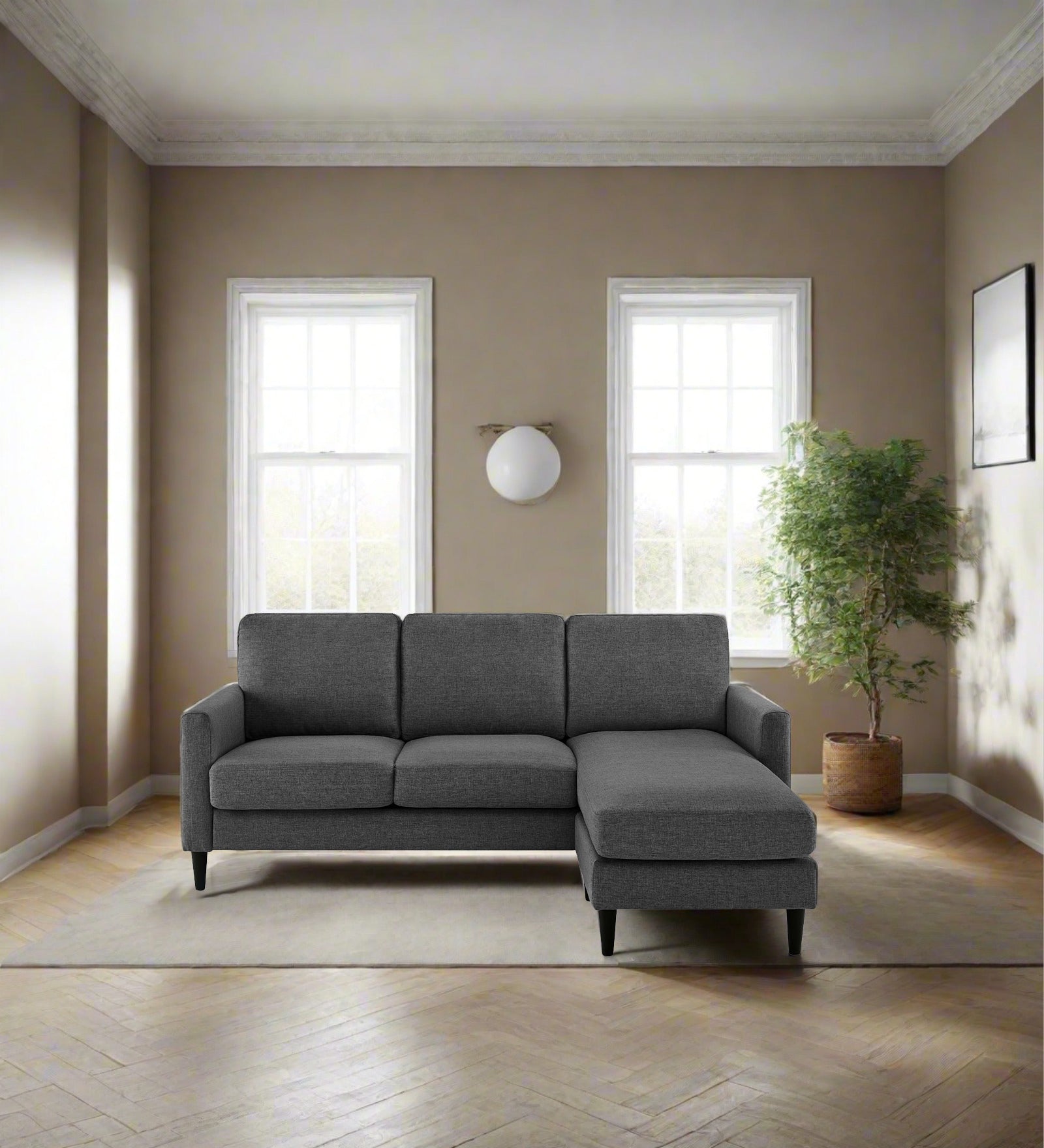 Romie Fabric LHS Sectional Sofa (2+Lounger) in Charcoal Grey Colour