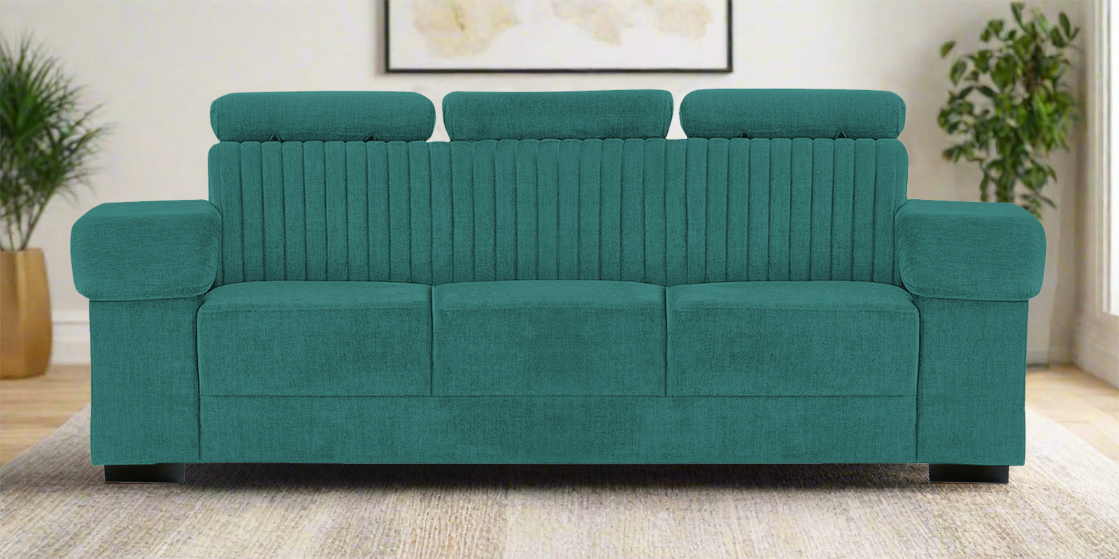 Draco Fabric 3 Seater Sofa In Sea Green Colour - Febonic Living