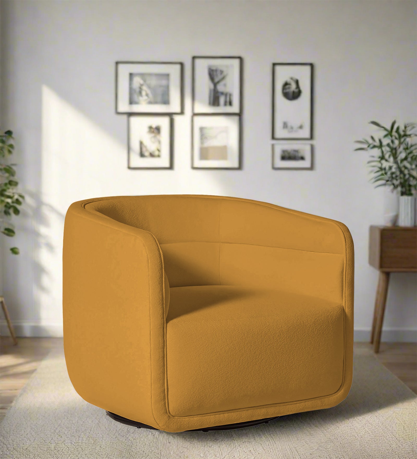 Ria Fabric Swivel Chair in Corn Yellow Colour