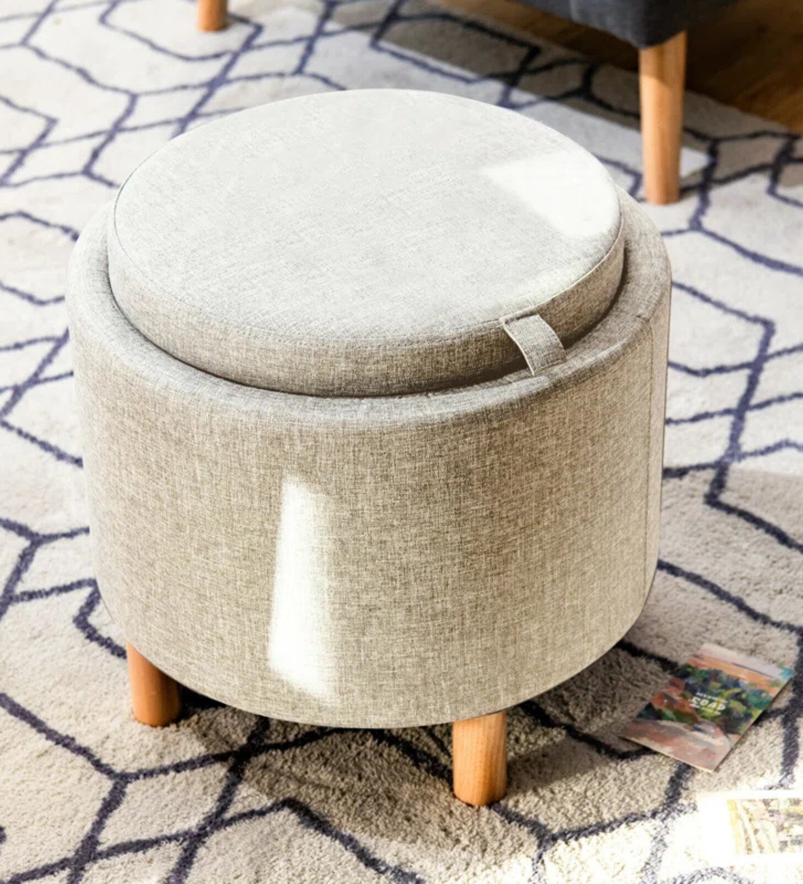 Wolly Fabric Ottoman In Ash Grey Colour With Storage