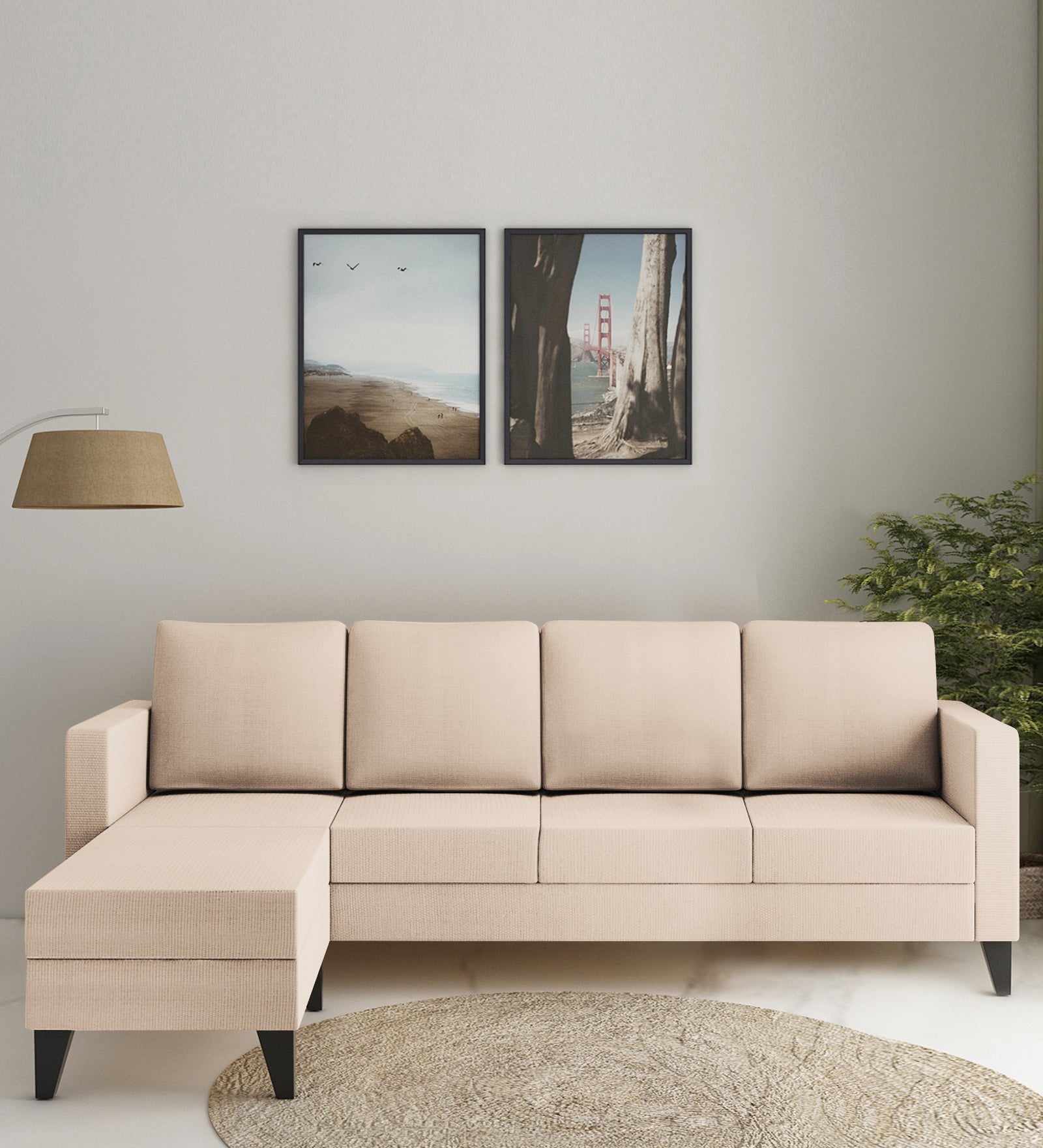 Nori Fabric RHS Sectional Sofa (3 + Lounger) In Woom Beige Colour