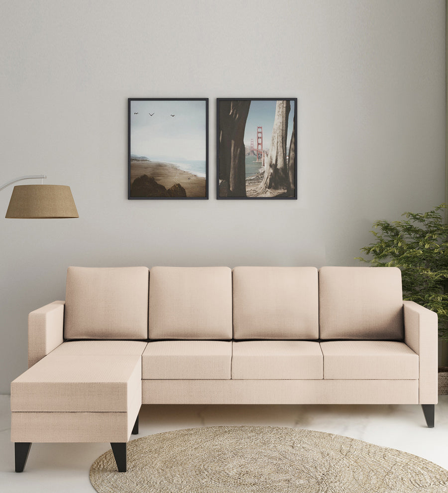 Nori  RHS  (3+Lounger) Fabric Sectional Sofa - Woom Beige by Febonic Living
