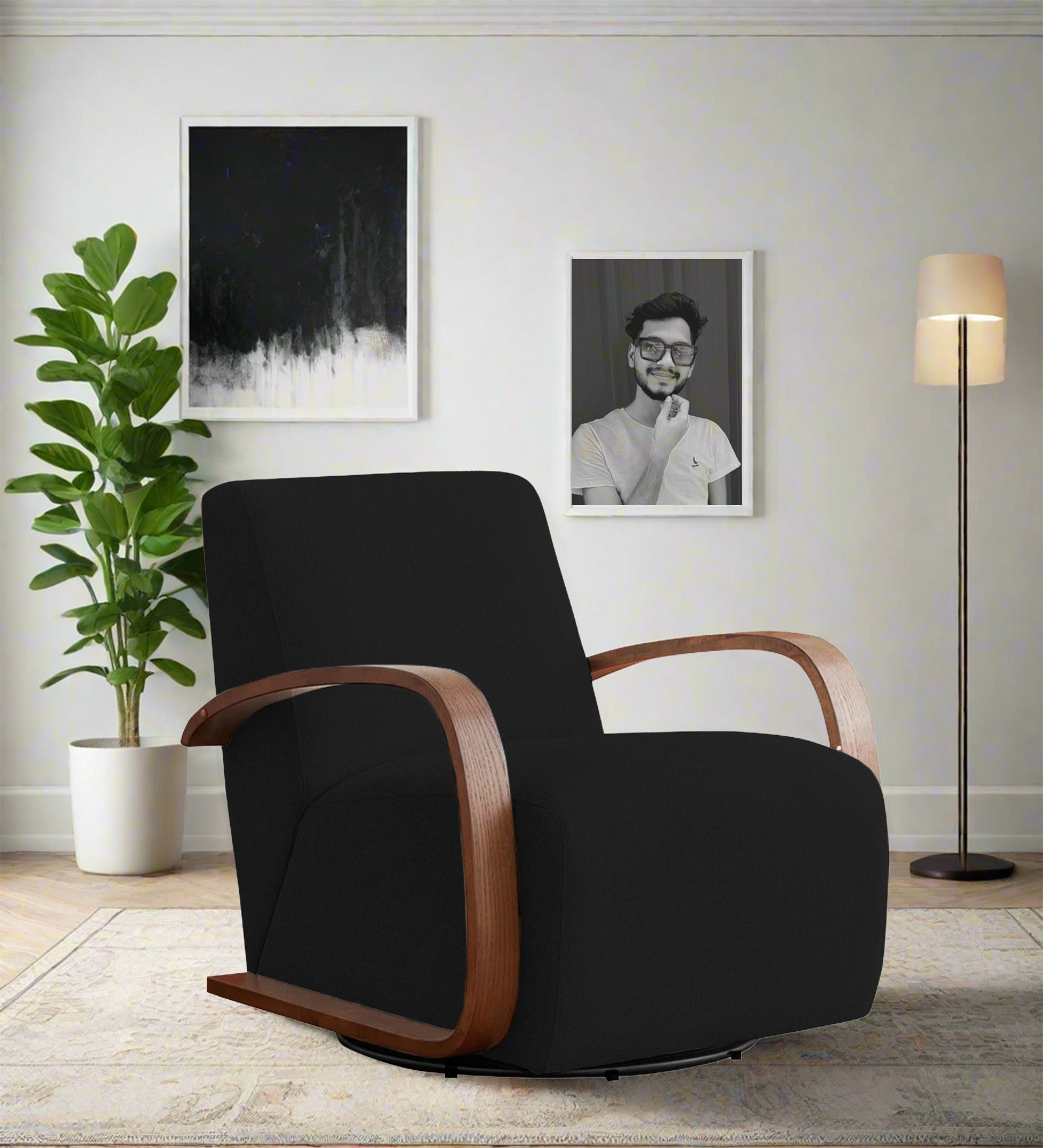 Balma Fabric Swivel Chair in Zed Black Colour