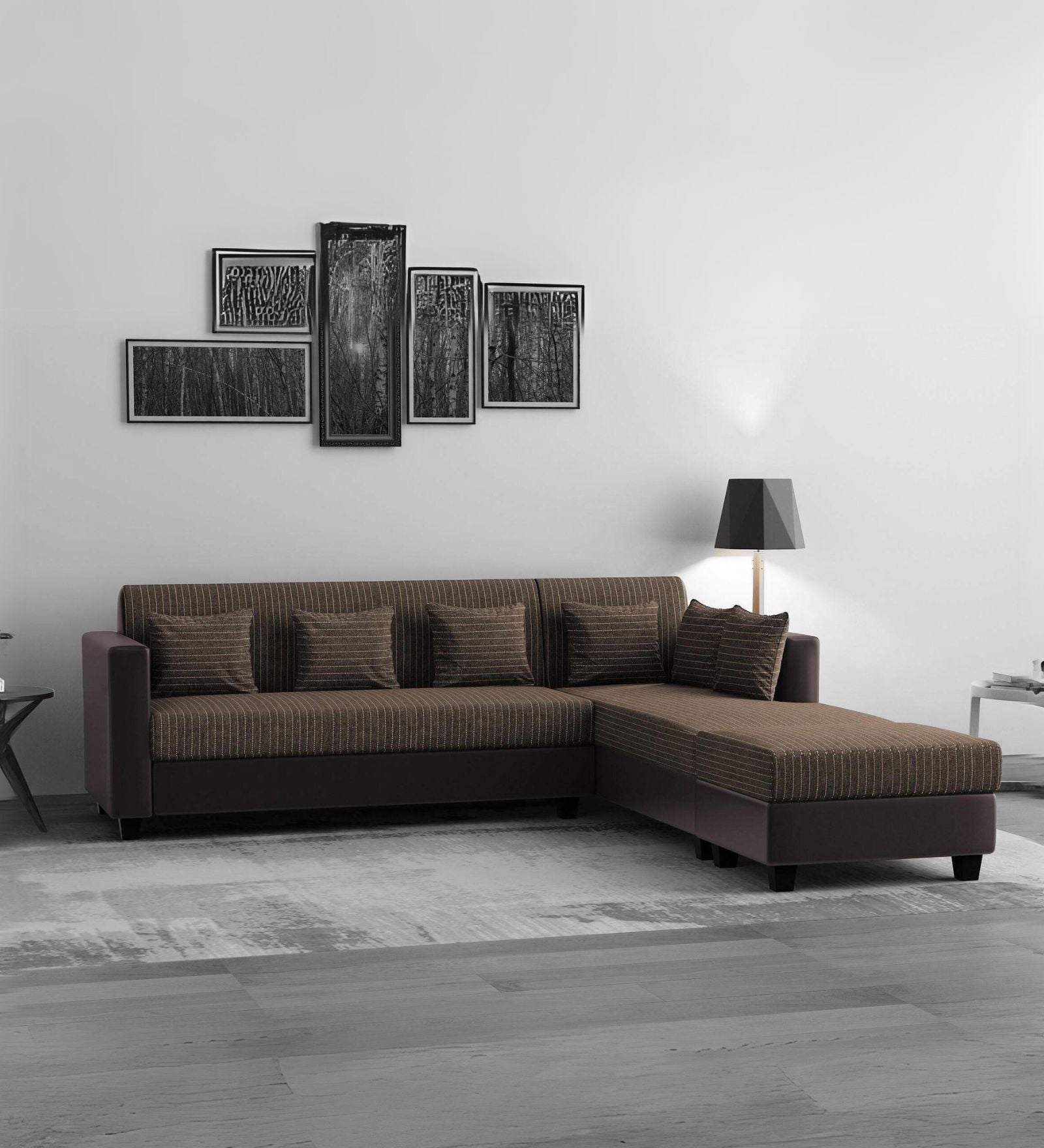 Baley Fabric LHS Sectional Sofa (3 + Lounger) In Lama Brown Colour